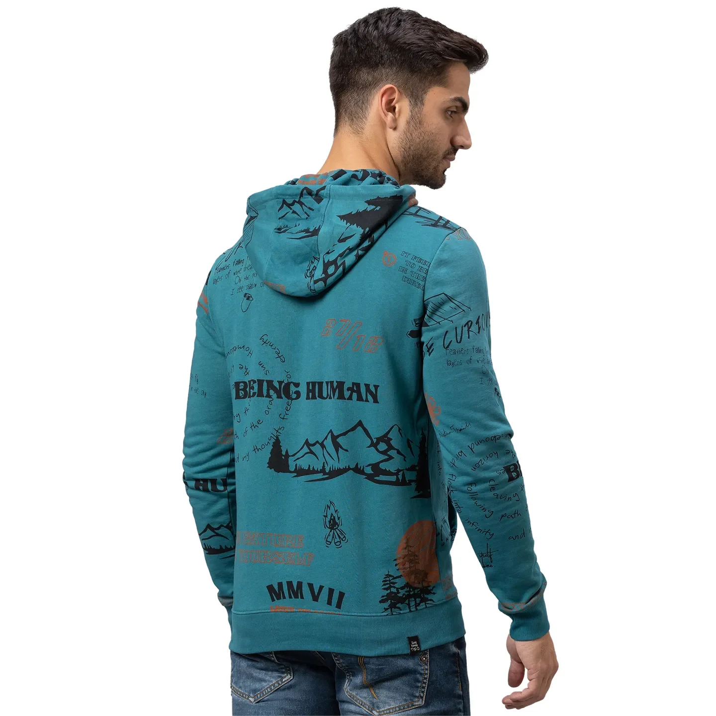 Green Regular Fit Long Sleeves Cotton Men's Hoodie by Being Human Clothing - Image 3
