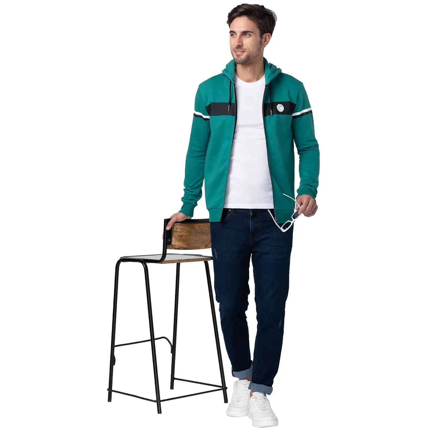 Dark Green Regular Fit Men's Hoodie by Being Human Clothing - Image 6