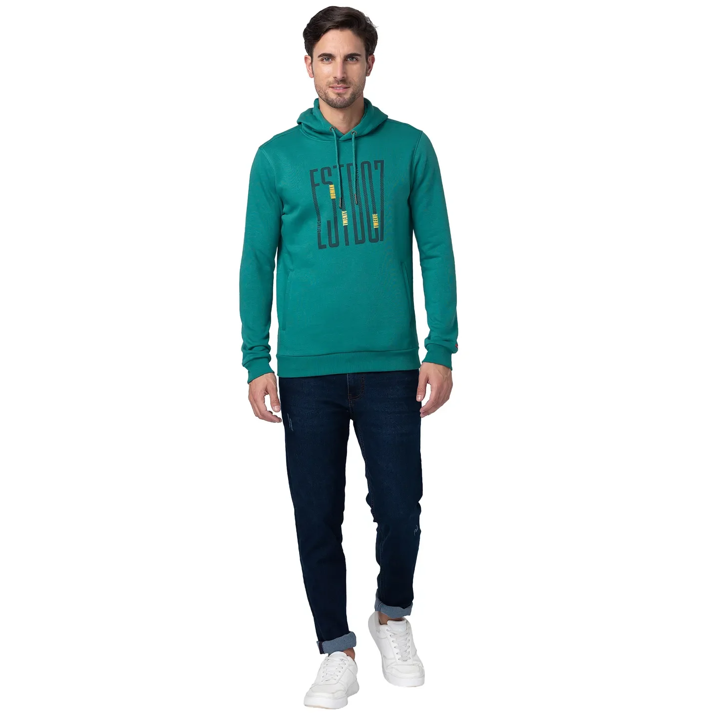 Green Regular Fit  Long Sleeves Cotton Men's Hoodie by Being Human Clothing - Image 2