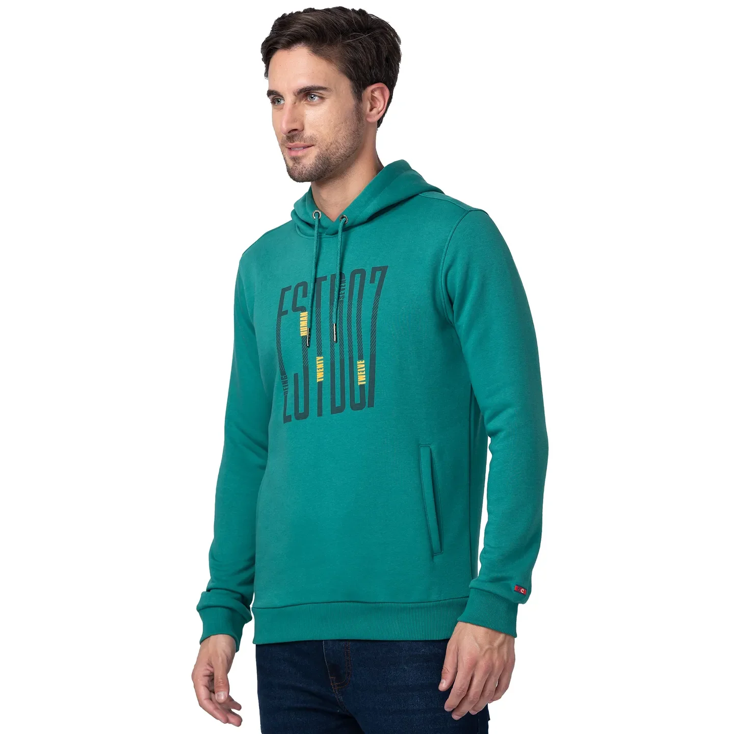 Green Regular Fit  Long Sleeves Cotton Men's Hoodie by Being Human Clothing - Image 4