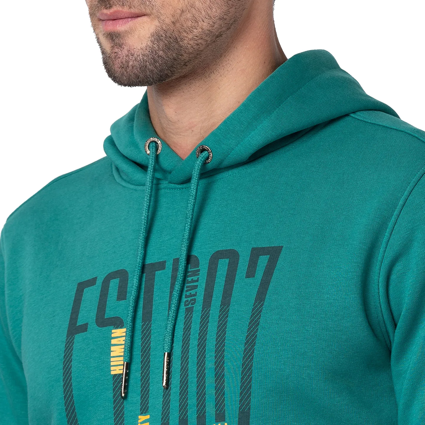 Green Regular Fit  Long Sleeves Cotton Men's Hoodie by Being Human Clothing - Image 5