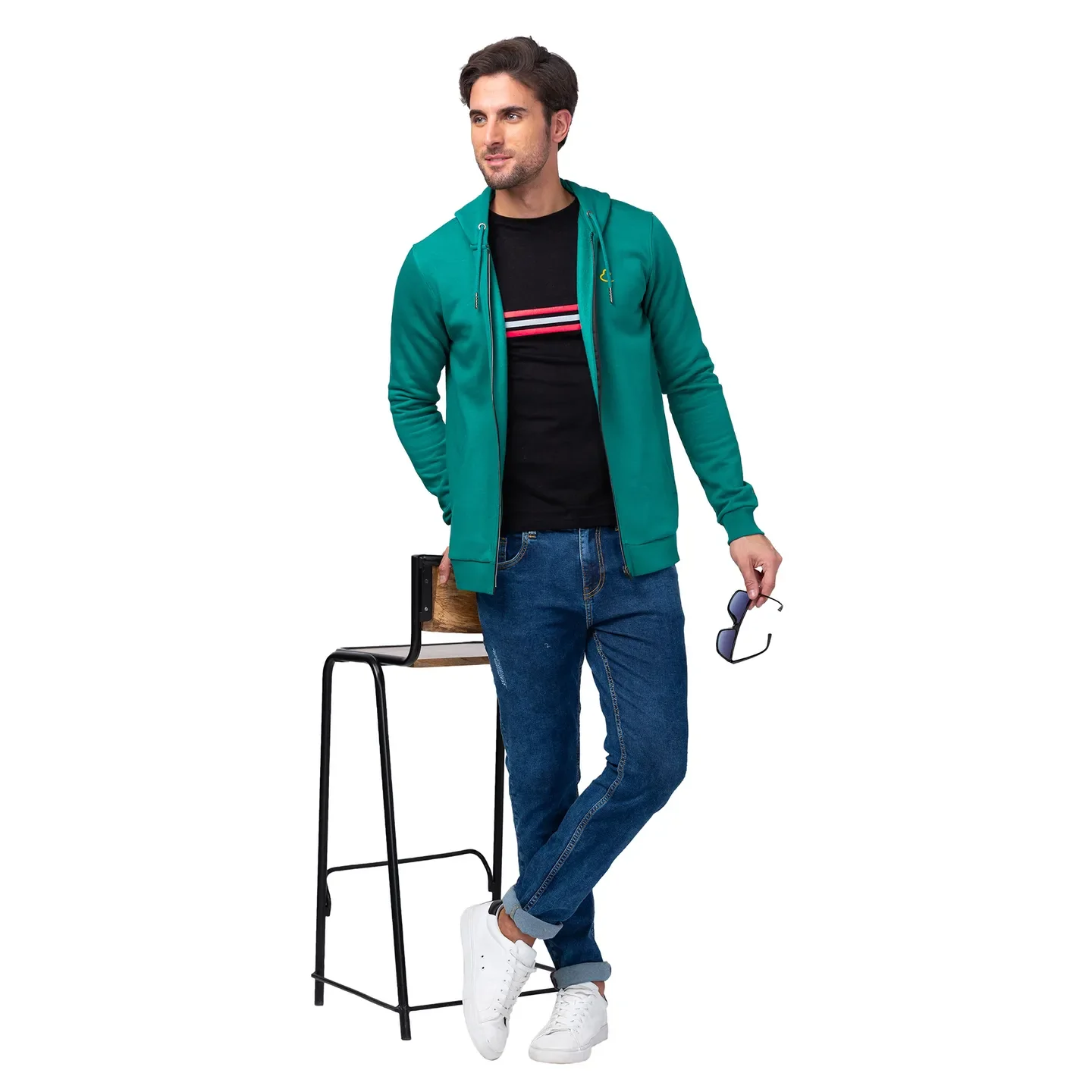 Dark Green Regular Fit Men's Hoodie by Being Human Clothing - Image 6