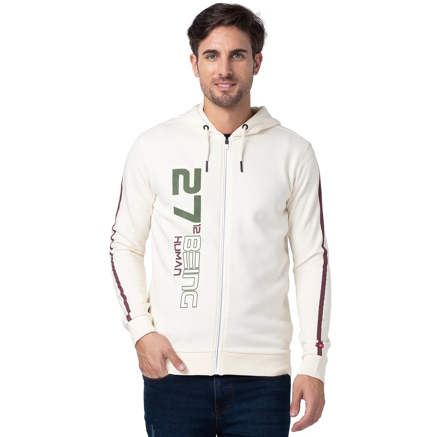 Beige Regular Fit  Long Sleeves Cotton Men's Hoodie by Being Human Clothing