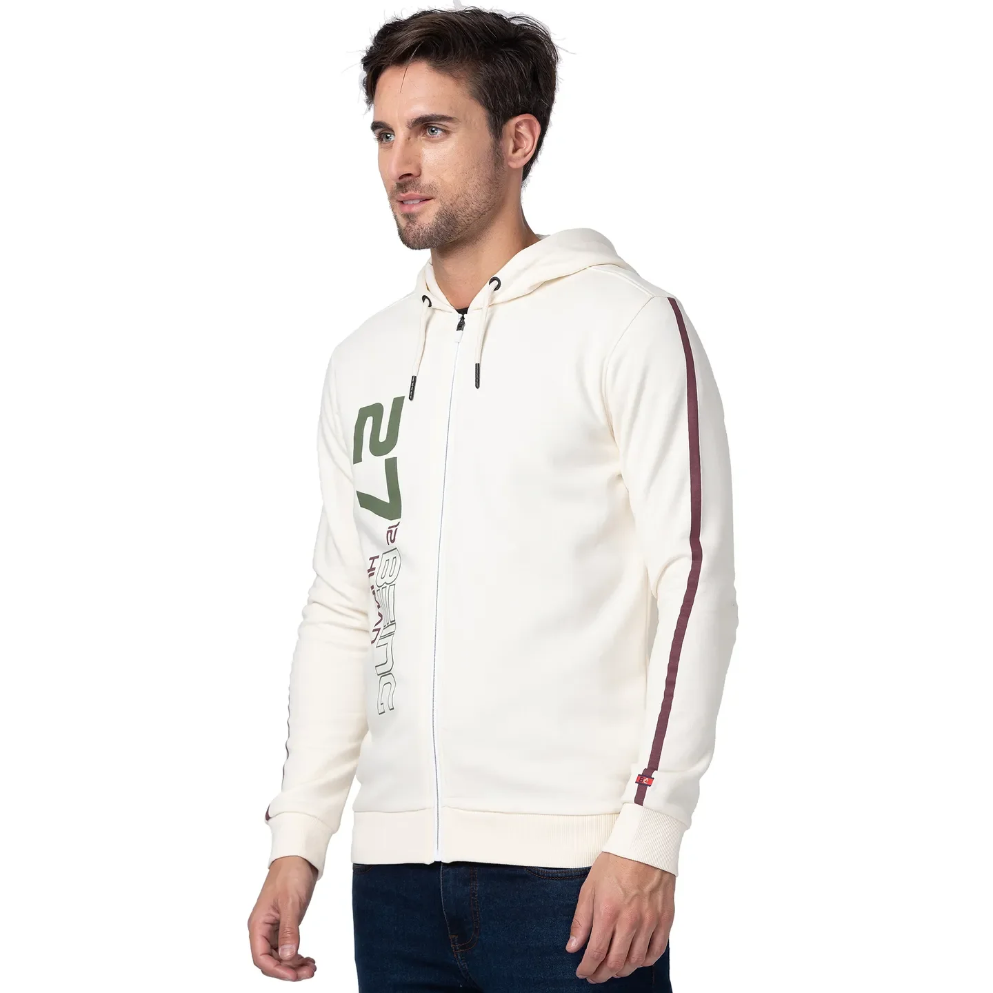Beige Regular Fit  Long Sleeves Cotton Men's Hoodie by Being Human Clothing - Image 4