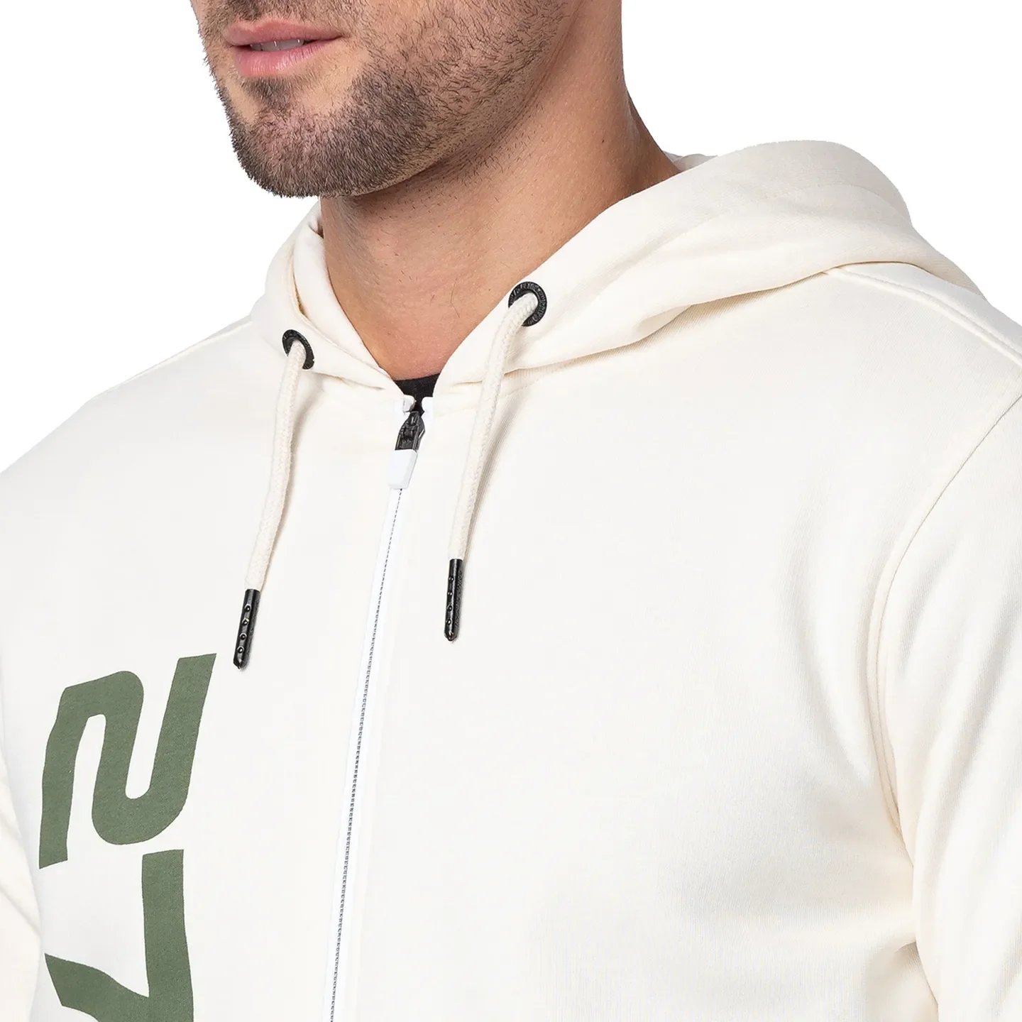 Beige Regular Fit  Long Sleeves Cotton Men's Hoodie by Being Human Clothing - Image 5