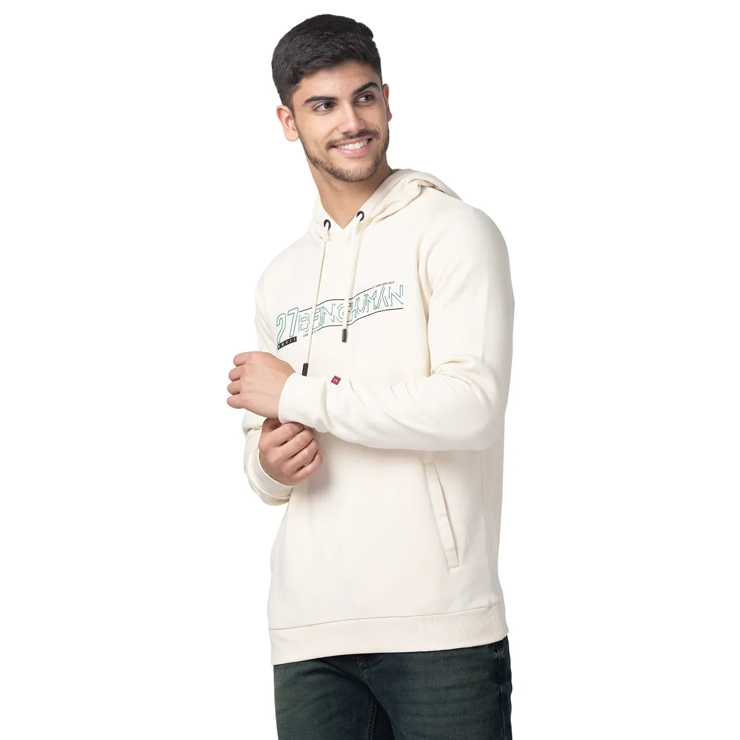Beige Regular Fit Men's Hoodie by Being Human Clothing - Image 2