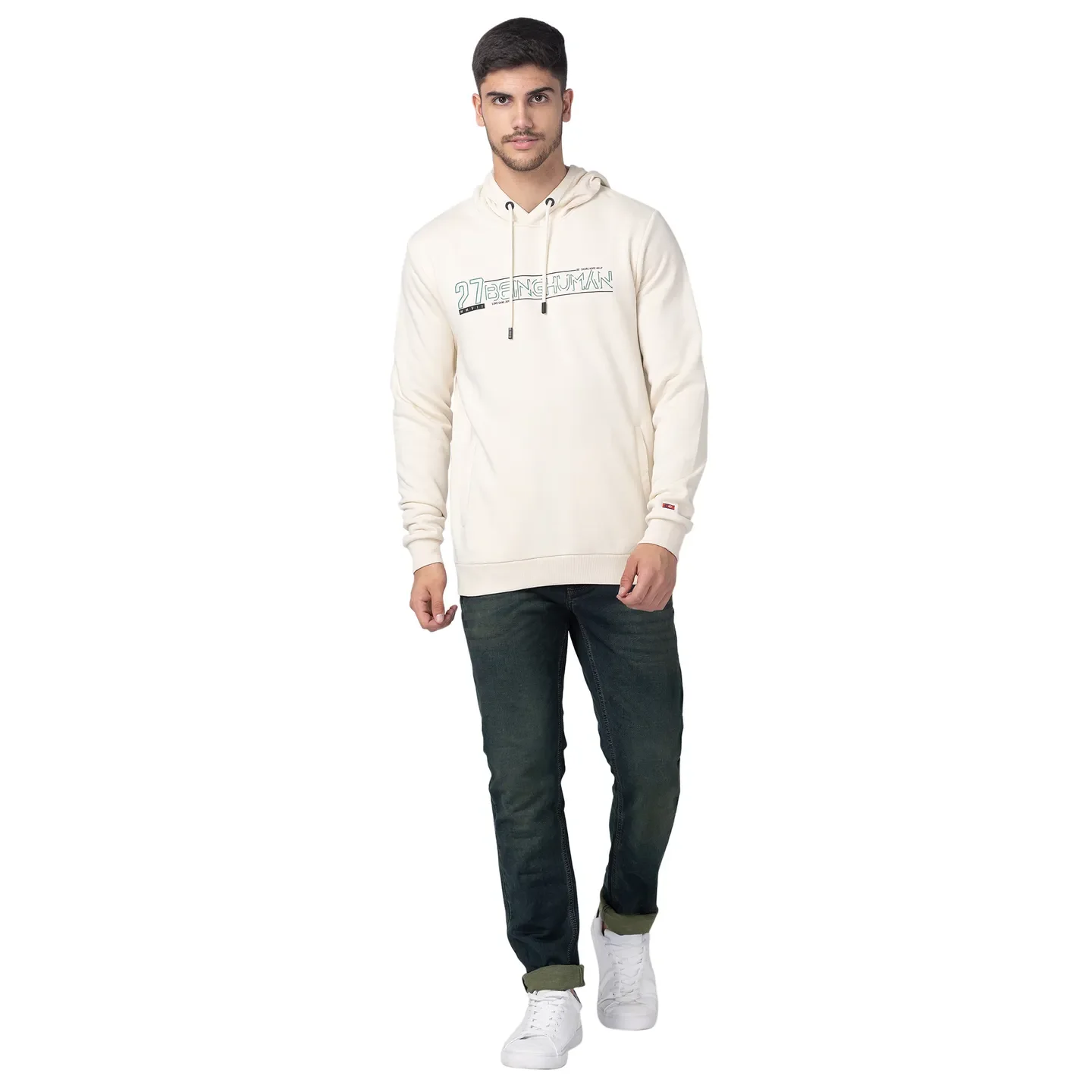 Beige Regular Fit Men's Hoodie by Being Human Clothing - Image 5