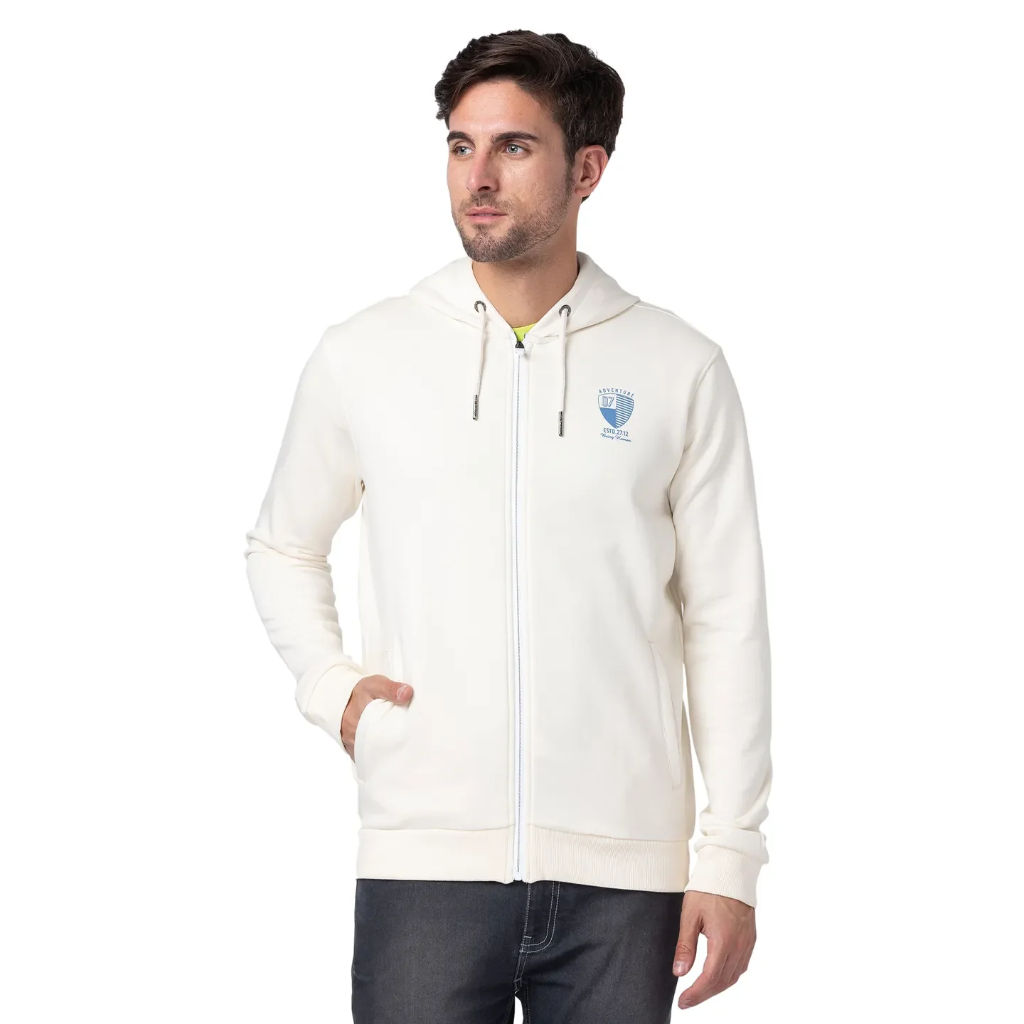 Beige Regular Fit Long Sleeves Cotton Men's Hoodie by Being Human Clothing