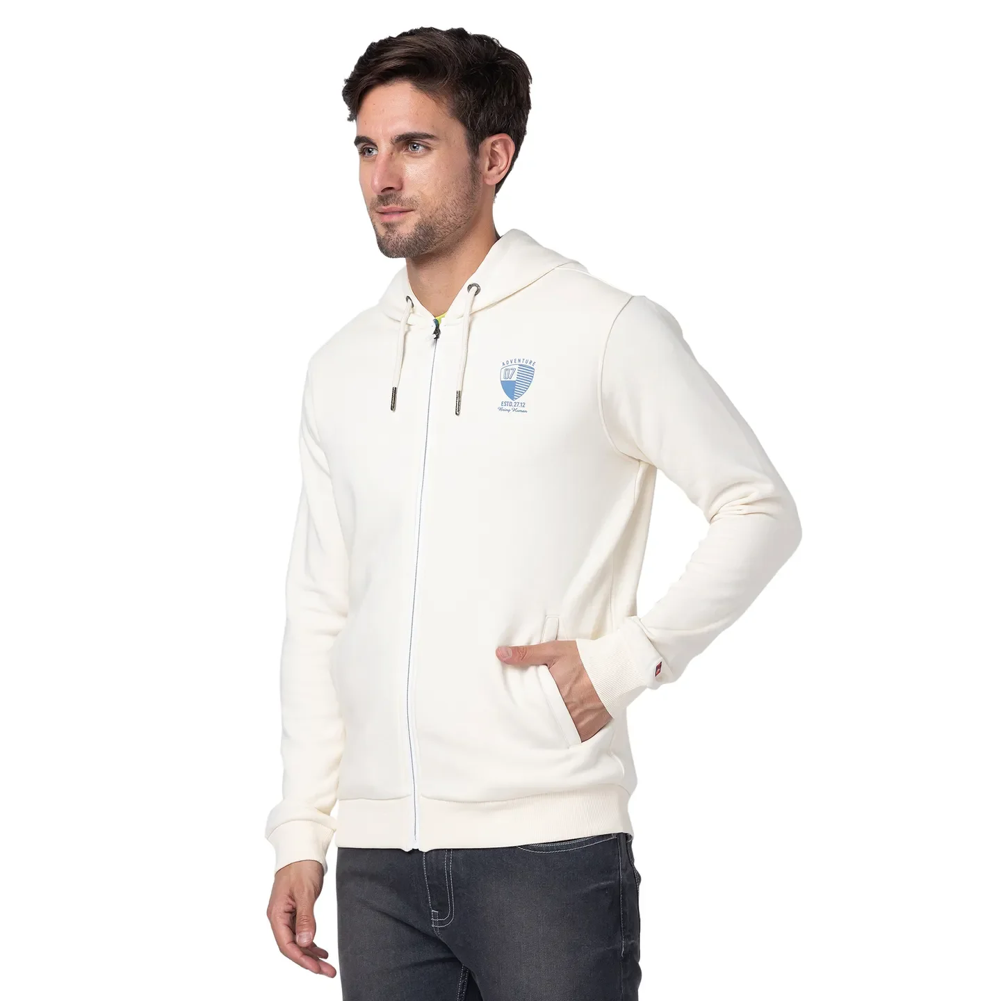 Beige Regular Fit Long Sleeves Cotton Men's Hoodie by Being Human Clothing - Image 4