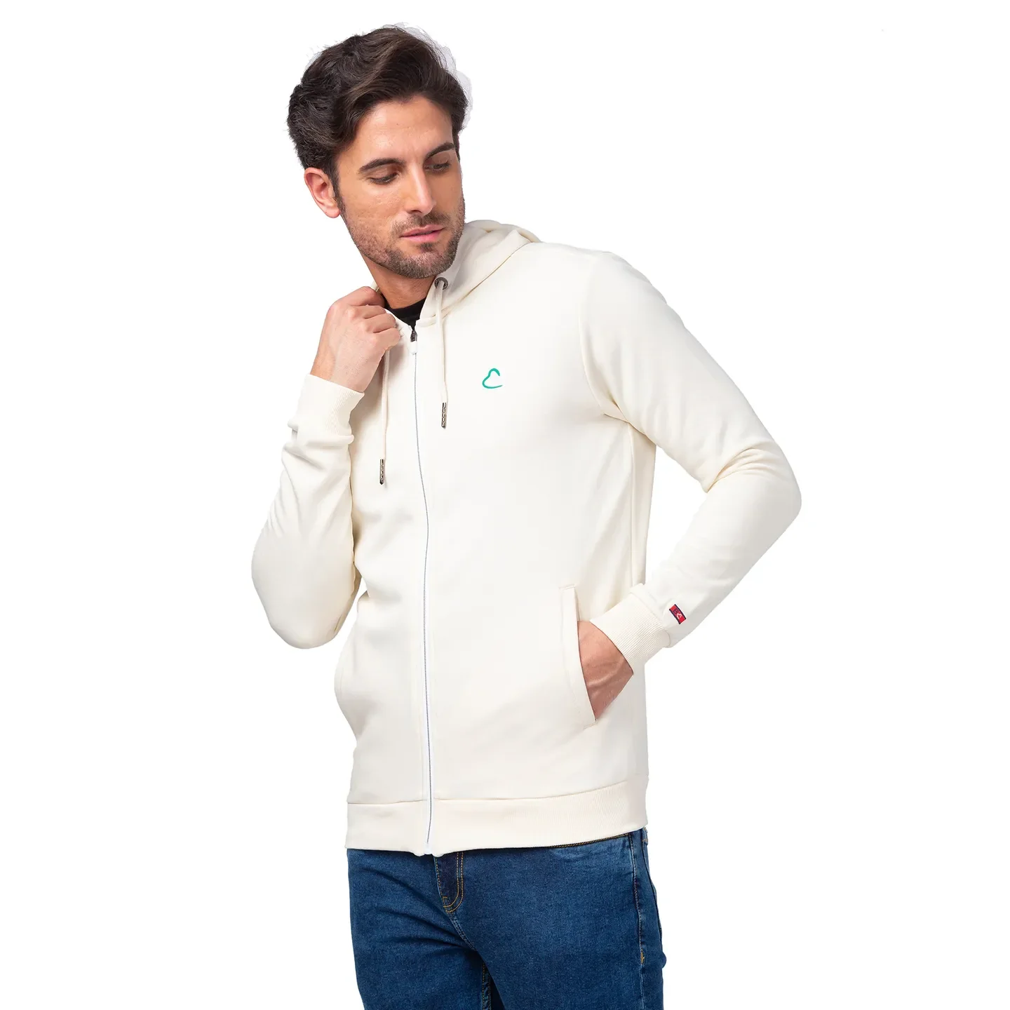 Beige Regular Fit Long Sleeves Cotton Men's Hoodie by Being Human Clothing - Image 2
