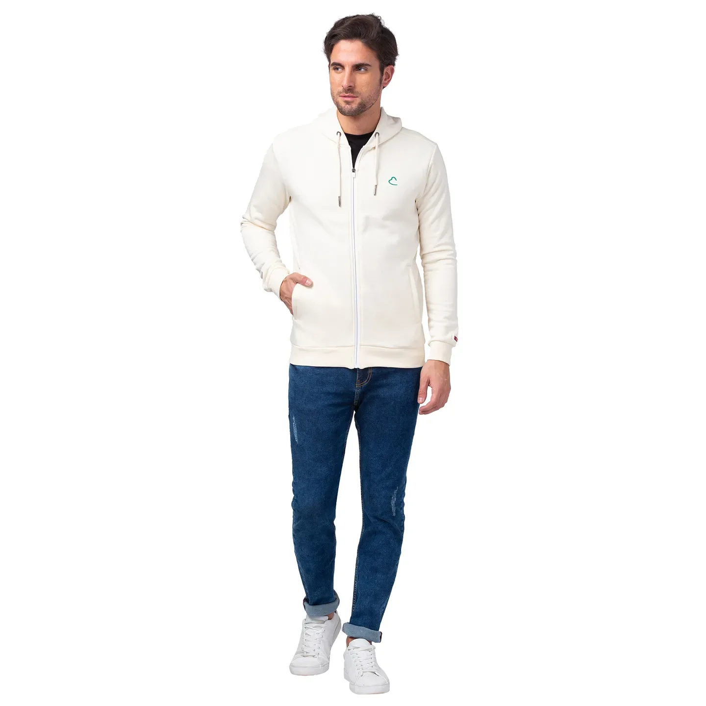 Beige Regular Fit Long Sleeves Cotton Men's Hoodie by Being Human Clothing - Image 5