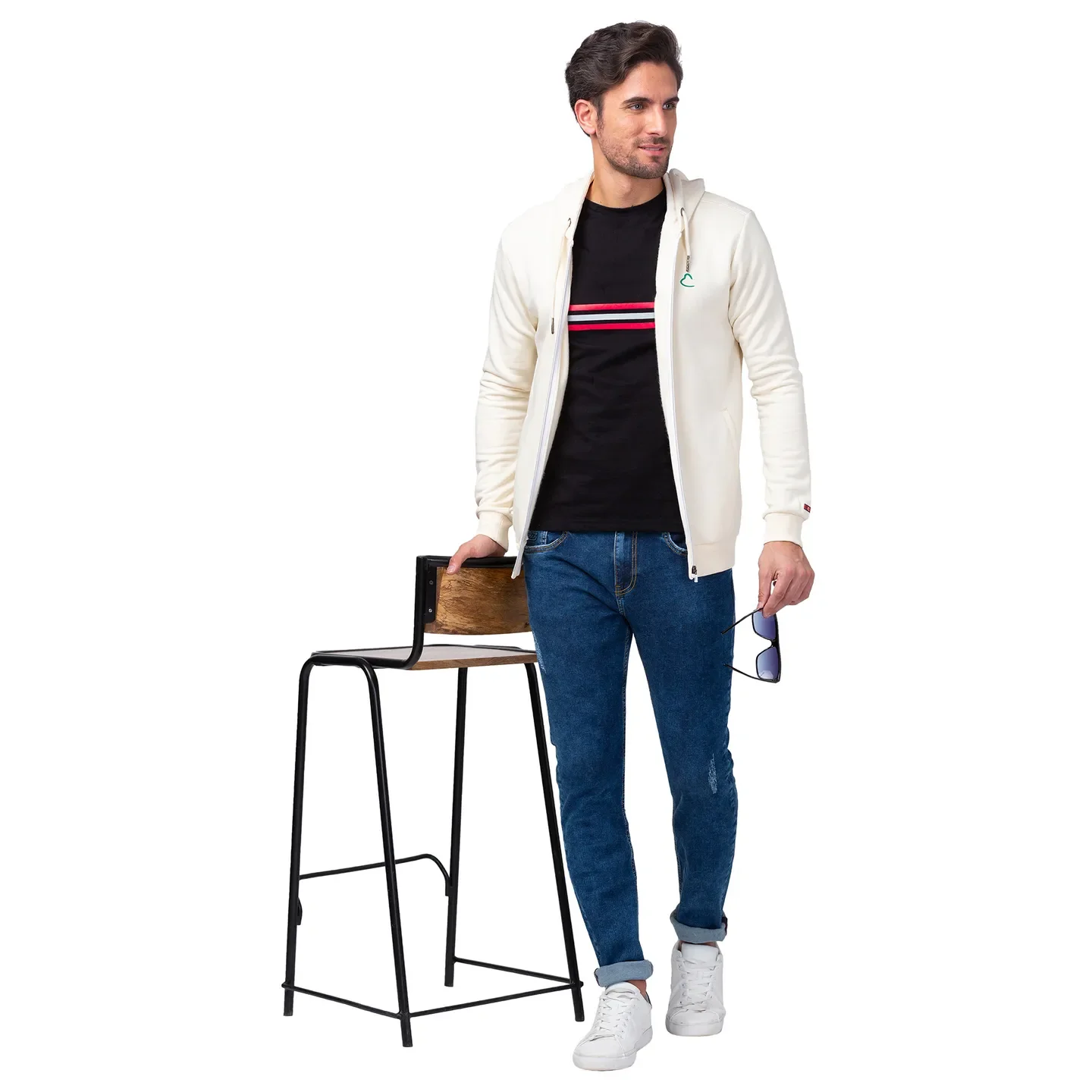 Beige Regular Fit Long Sleeves Cotton Men's Hoodie by Being Human Clothing - Image 6