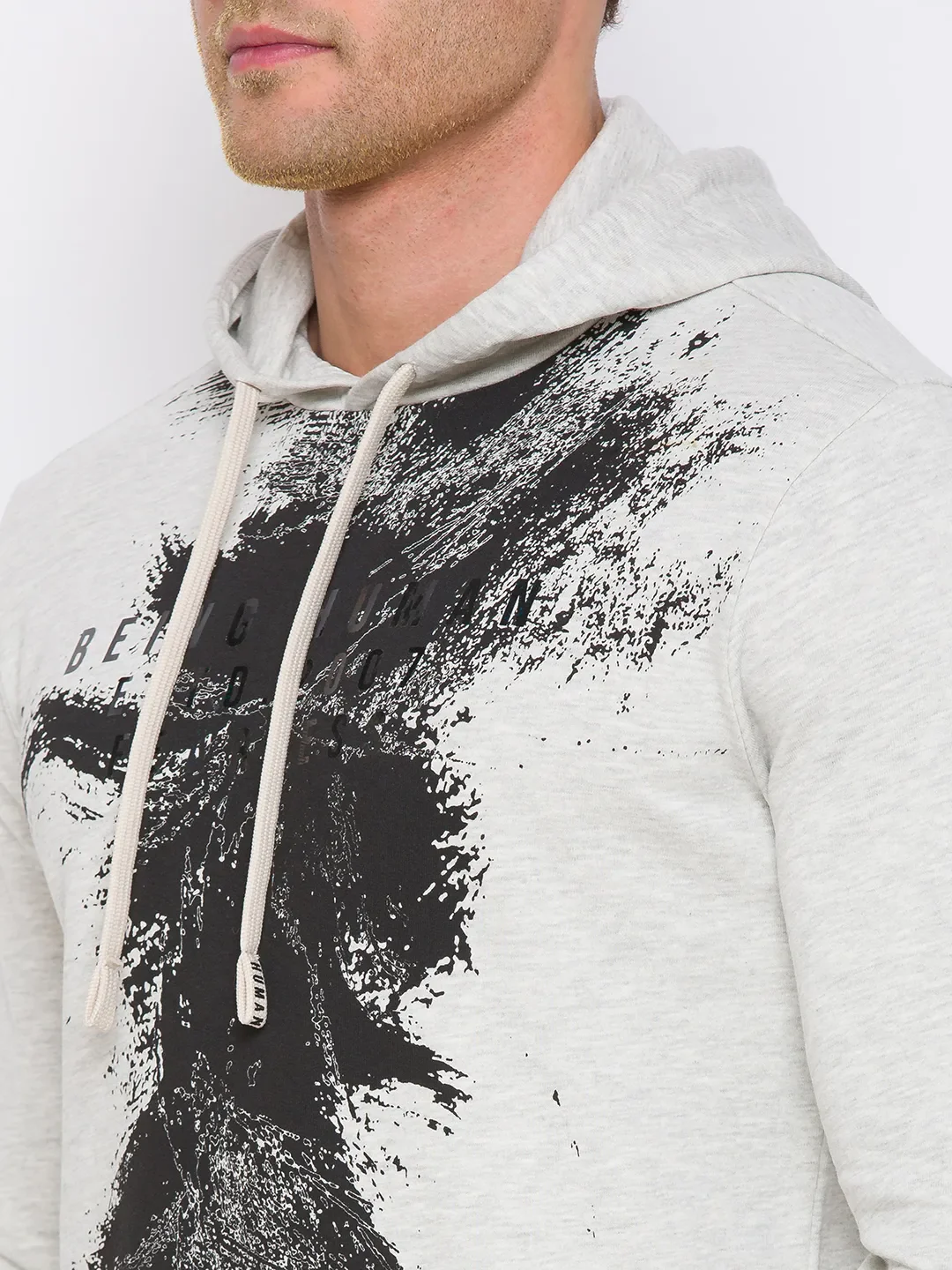 Beige Regular Fit  Long Sleeves Cotton Men's Hoodie by Being Human Clothing - Image 5