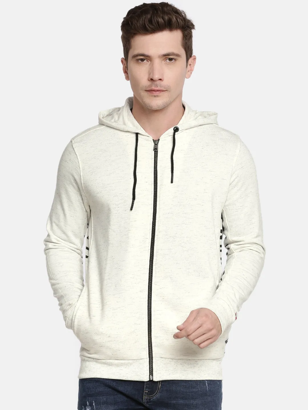 Beige Regular Fit  Long Sleeves Men's Hoodie by Being Human Clothing