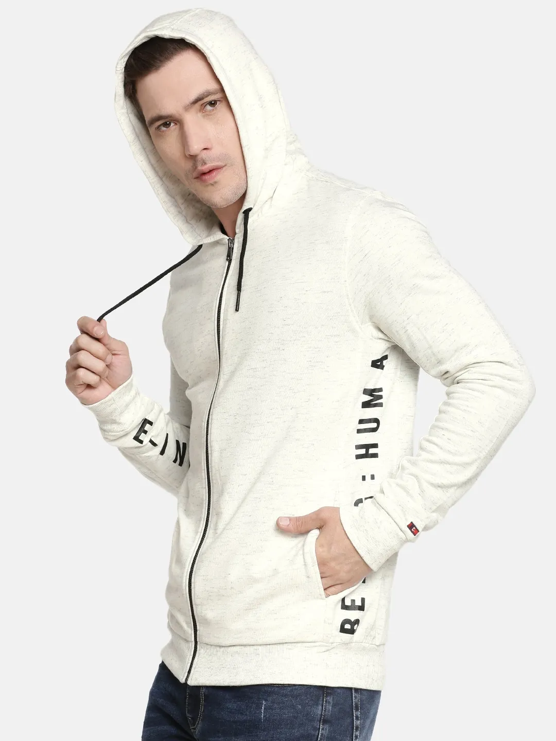 Beige Regular Fit  Long Sleeves Men's Hoodie by Being Human Clothing - Image 2