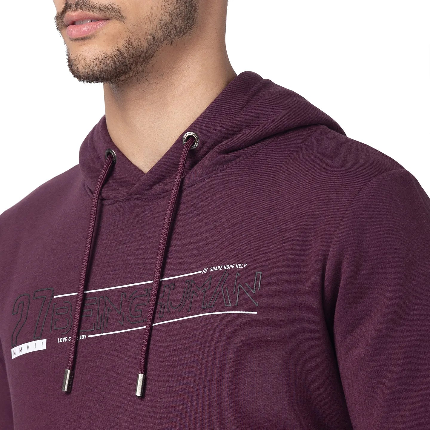 Purple Regular Fit  Long Sleeves Cotton Men's Hoodie by Being Human Clothing - Image 4