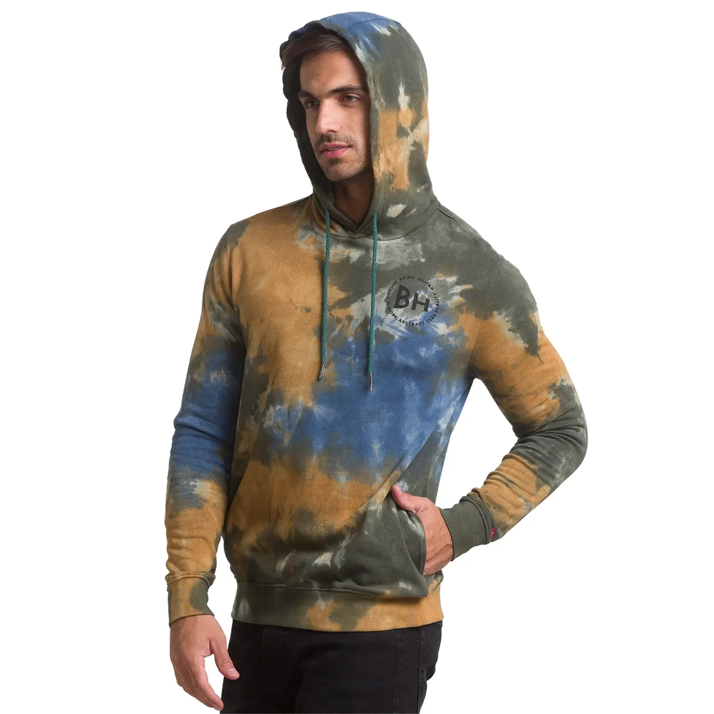 Green Regular Fit Long Sleeves Cotton Men's Hoodie by Being Human Clothing - Image 2