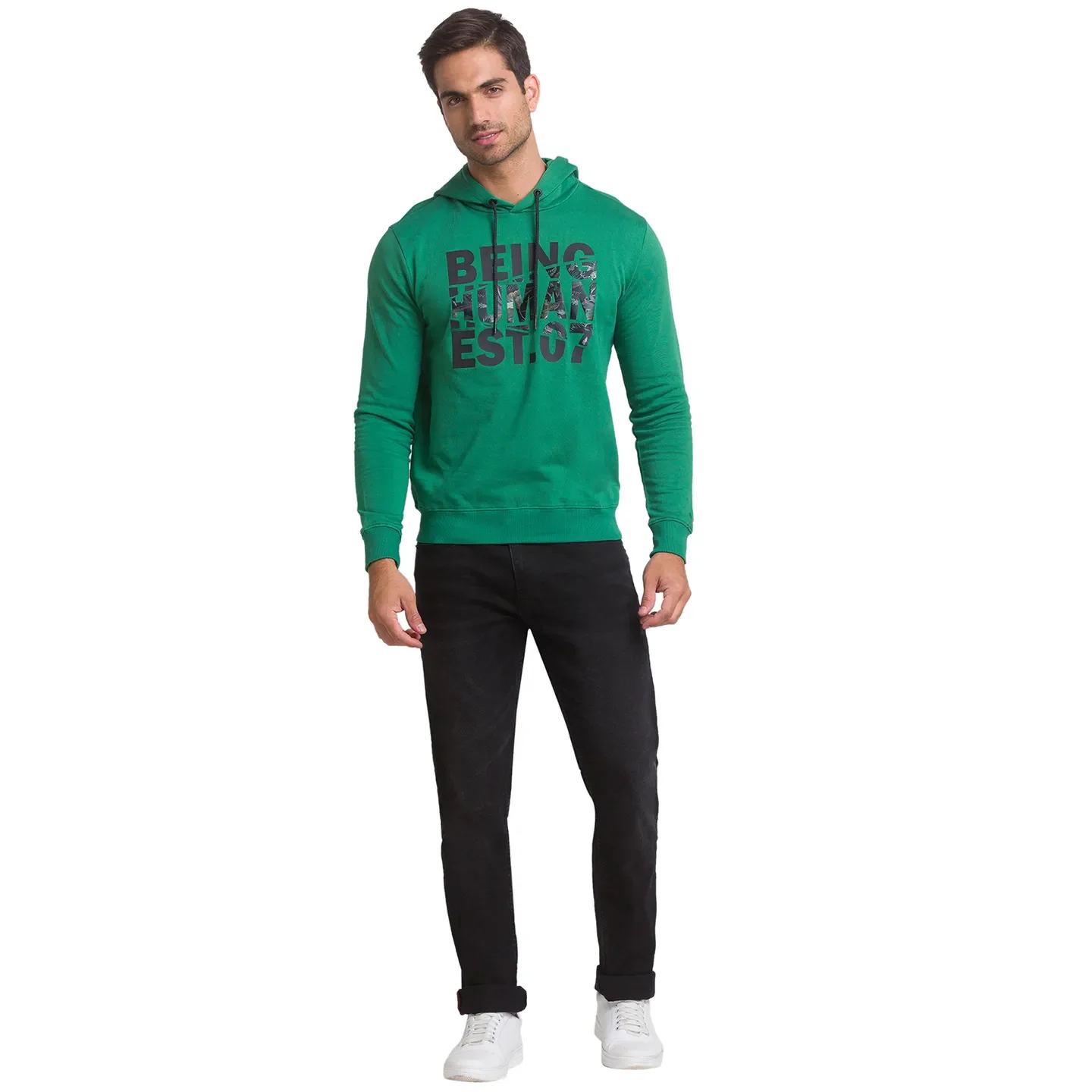 Green Regular Fit Men's Hoodie by Being Human Clothing - Image 3