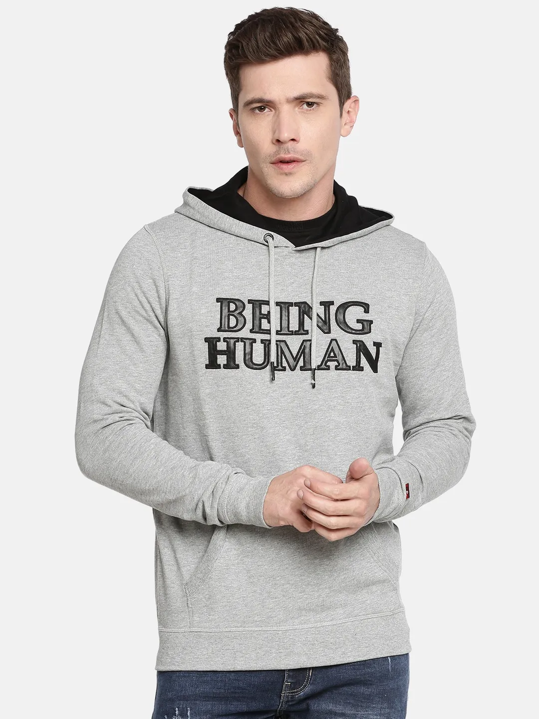 Grey Regular Fit  Long Sleeves Cotton Men's Hoodie by Being Human Clothing