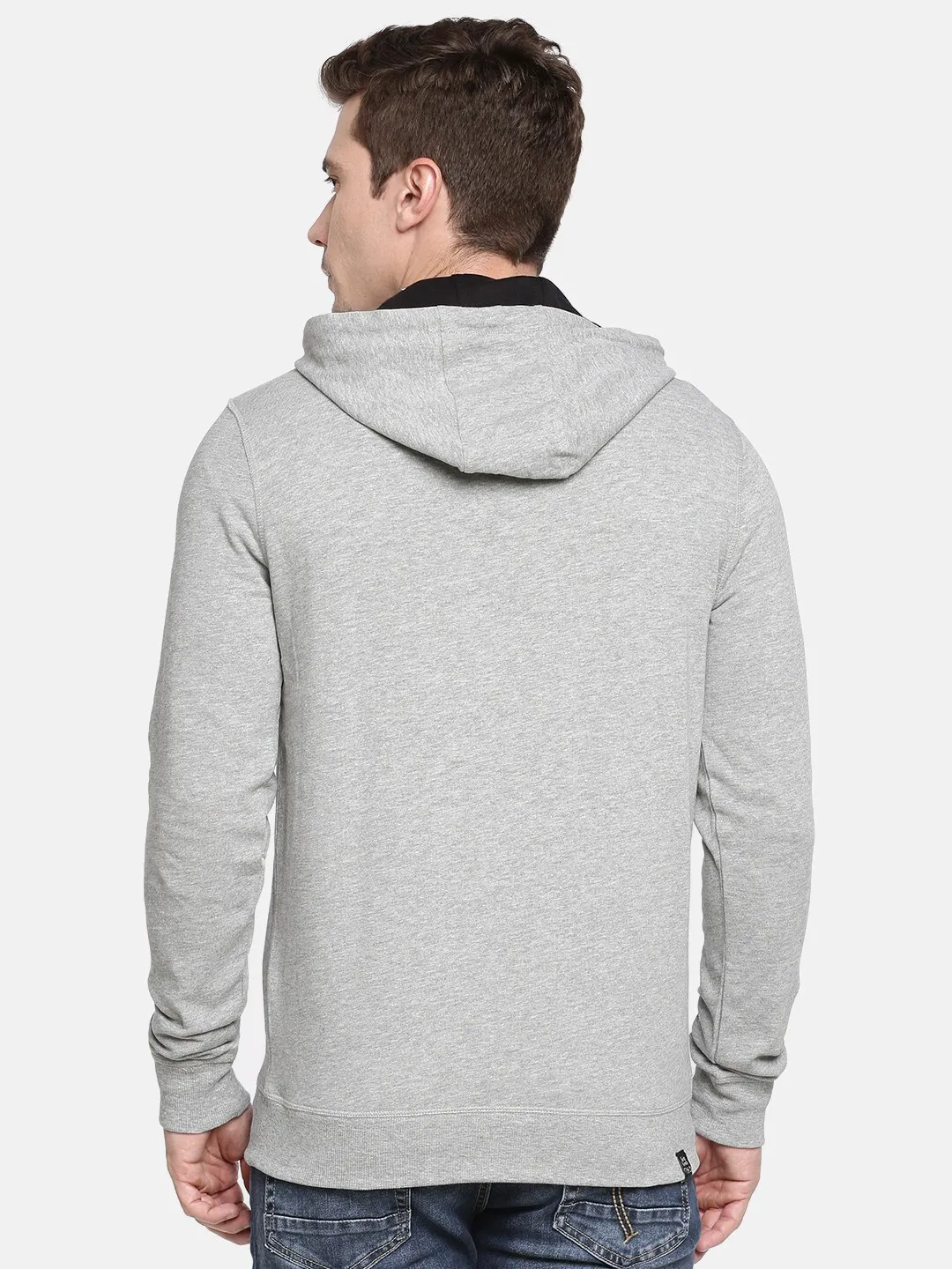 Grey Regular Fit  Long Sleeves Cotton Men's Hoodie by Being Human Clothing - Image 3