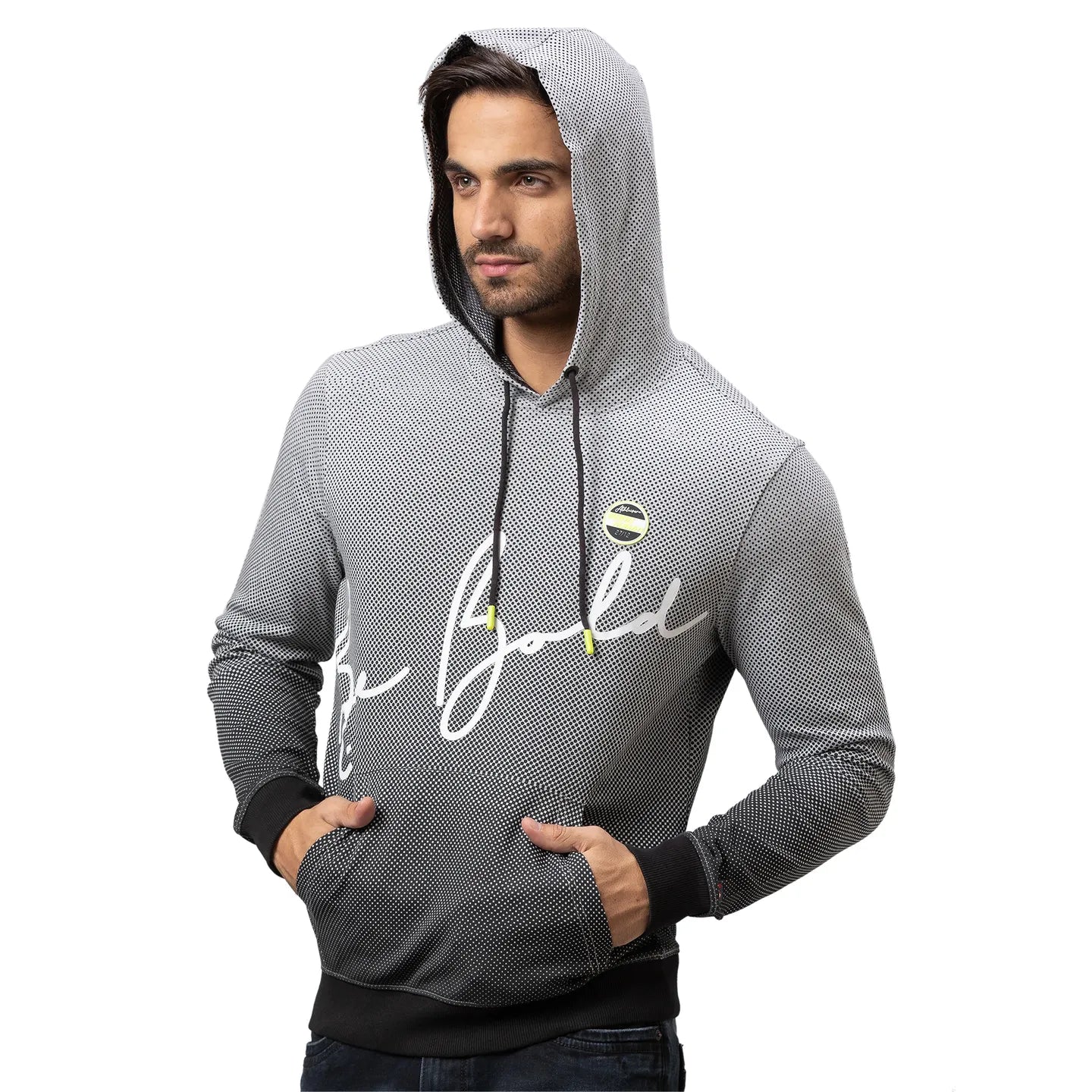 Grey Regular Fit  Long Sleeves Cotton Men's Hoodie by Being Human Clothing - Image 4