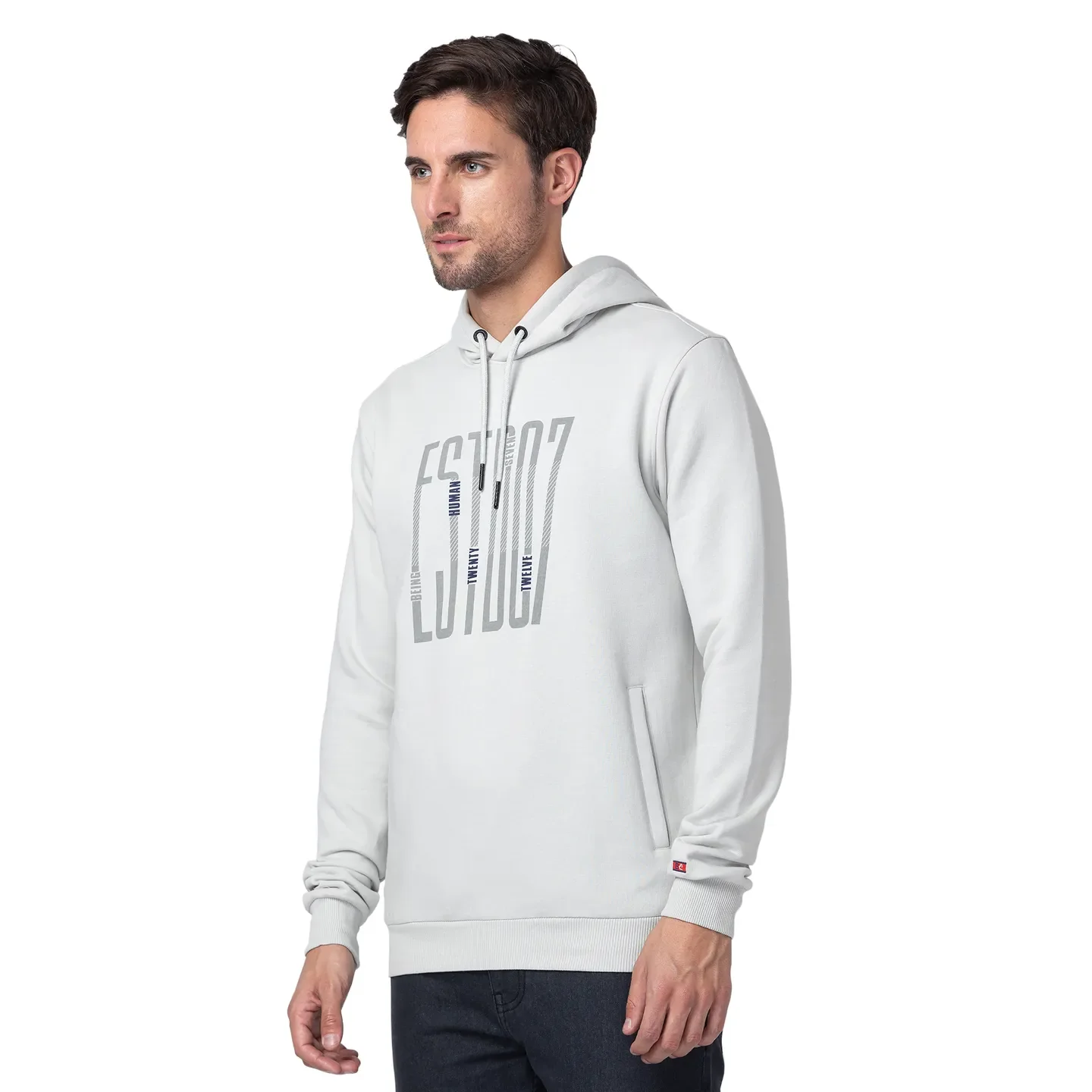 Grey Regular Fit  Long Sleeves Cotton Men's Hoodie by Being Human Clothing - Image 4