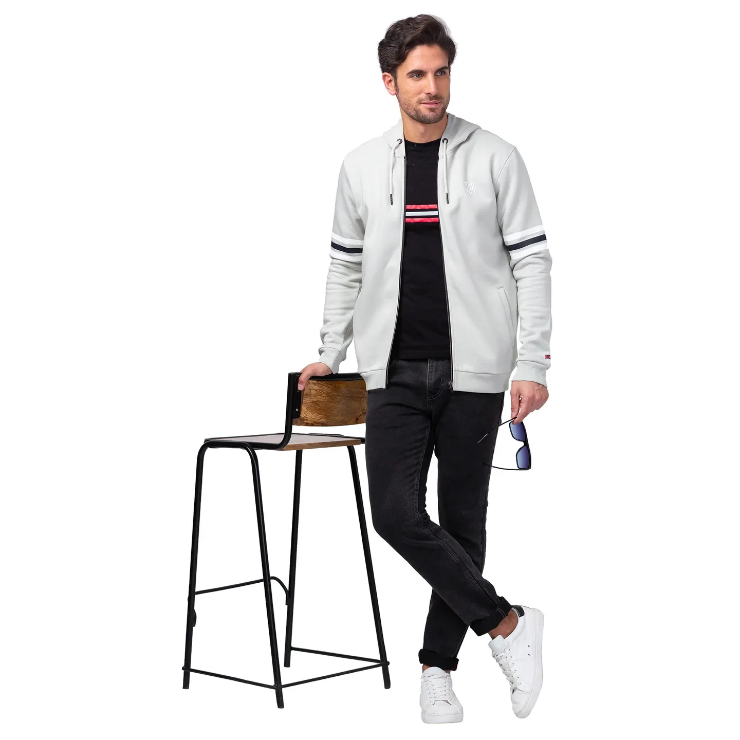 Light Grey Regular Fit Men's Hoodie by Being Human Clothing - Image 6