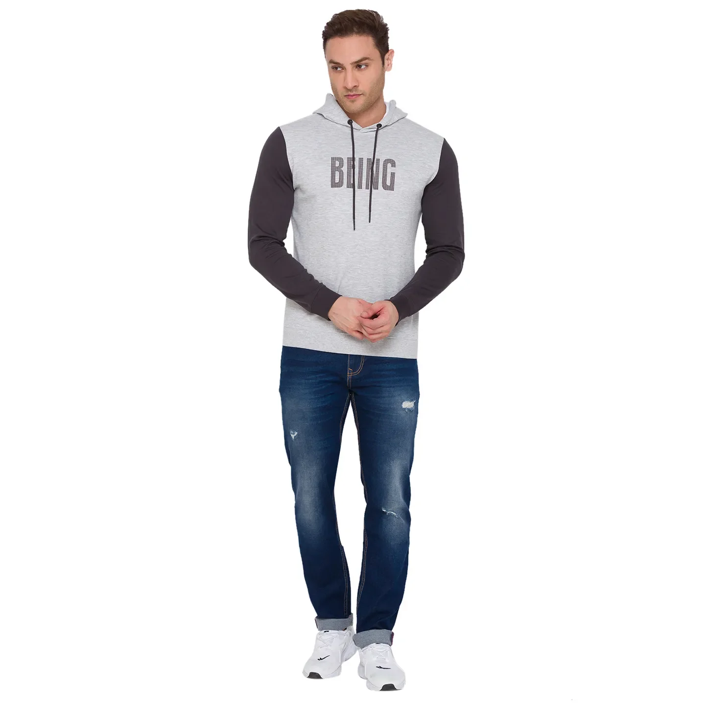 Grey Regular Fit Long Sleeves Cotton Men's Hoodie by Being Human Clothing - Image 2