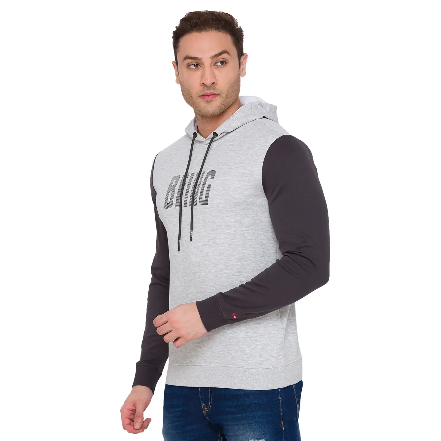 Grey Regular Fit Long Sleeves Cotton Men's Hoodie by Being Human Clothing - Image 4