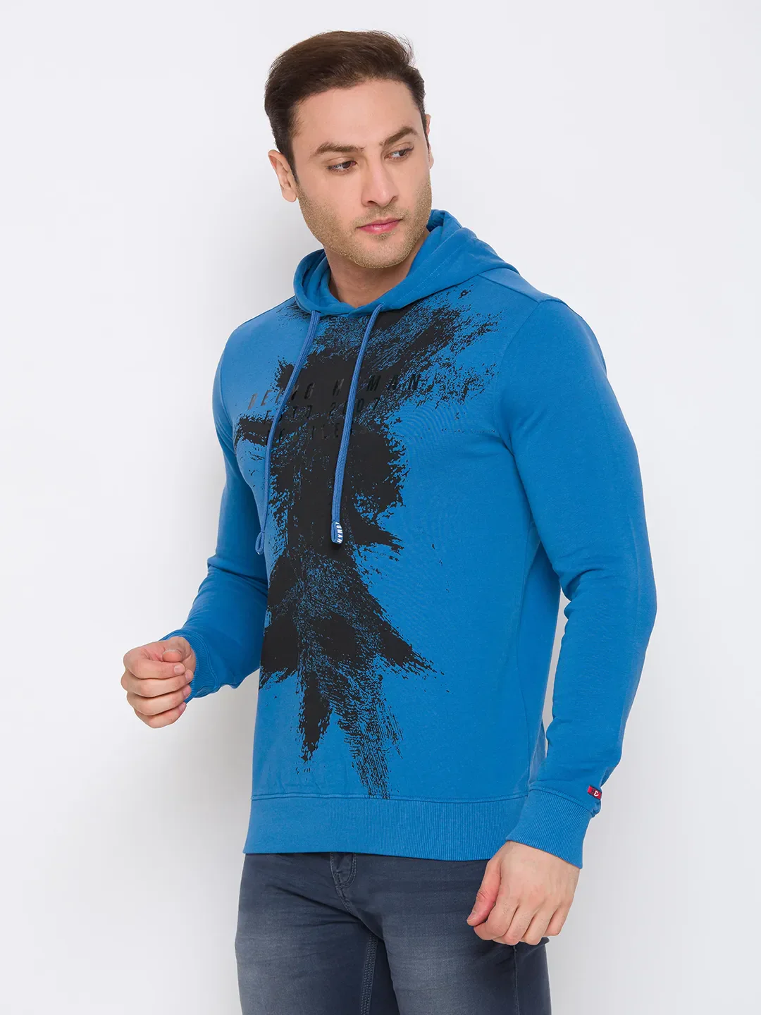 Blue Regular Fit  Long Sleeves Cotton Men's Hoodie by Being Human Clothing - Image 2