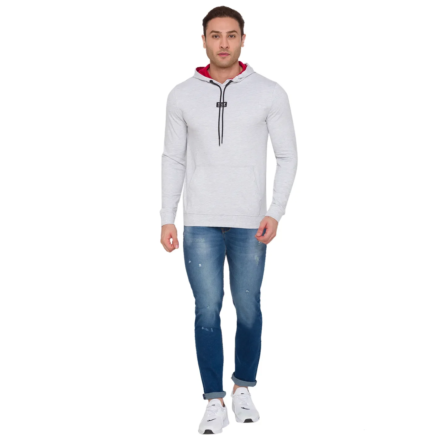 Grey Regular Fit Long Sleeves Cotton Men's Hoodie by Being Human Clothing - Image 2