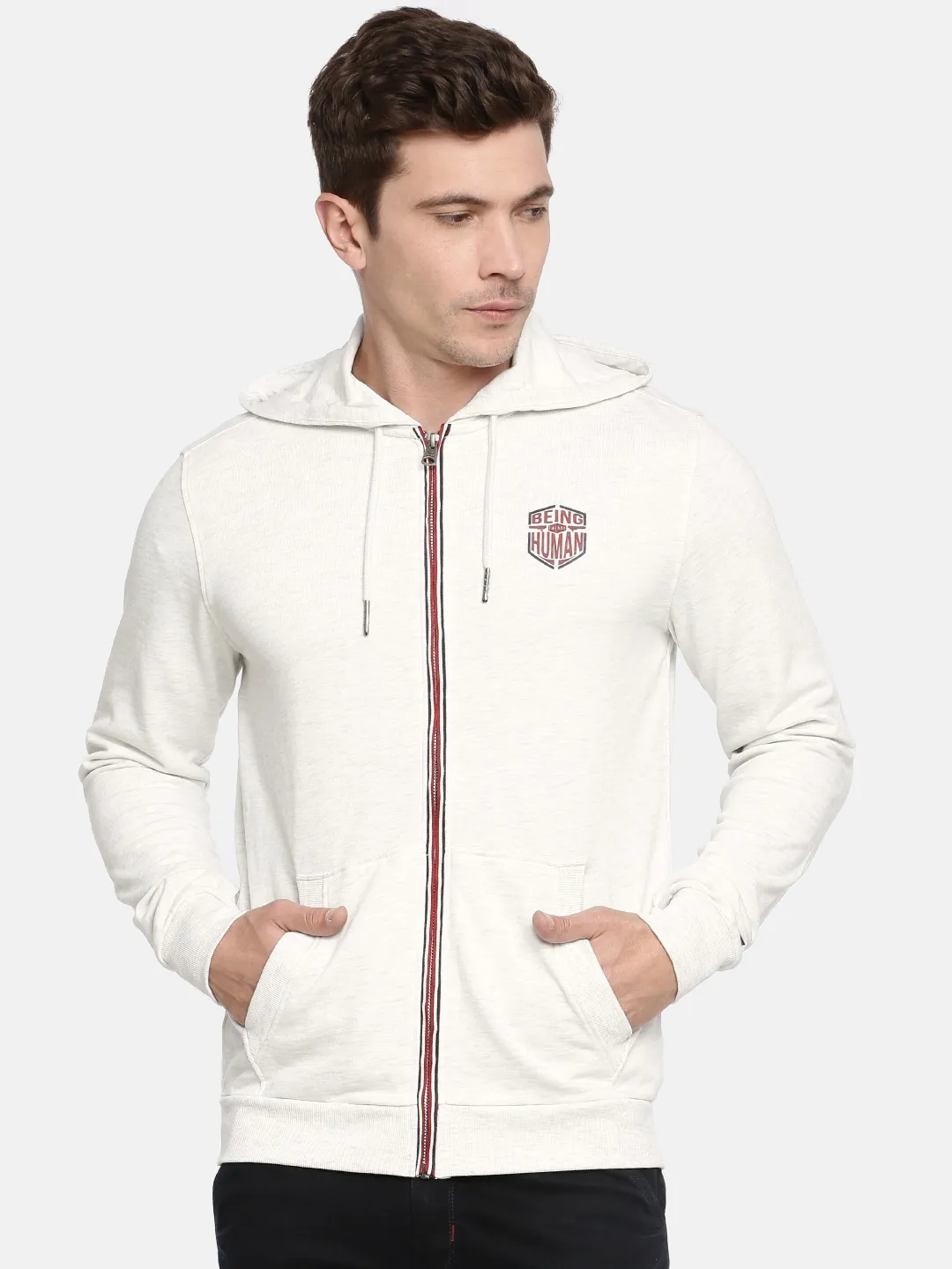 Beige Regular Fit  Long Sleeves Cotton Men's Hoodie by Being Human Clothing