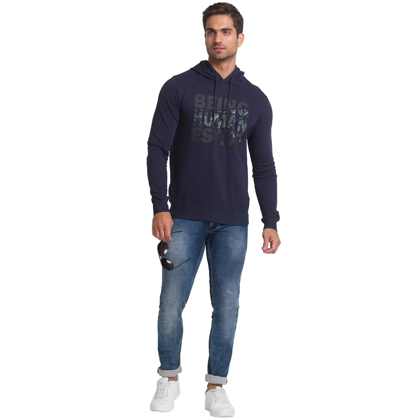 Navy Regular Fit Men's Hoodie by Being Human Clothing - Image 3
