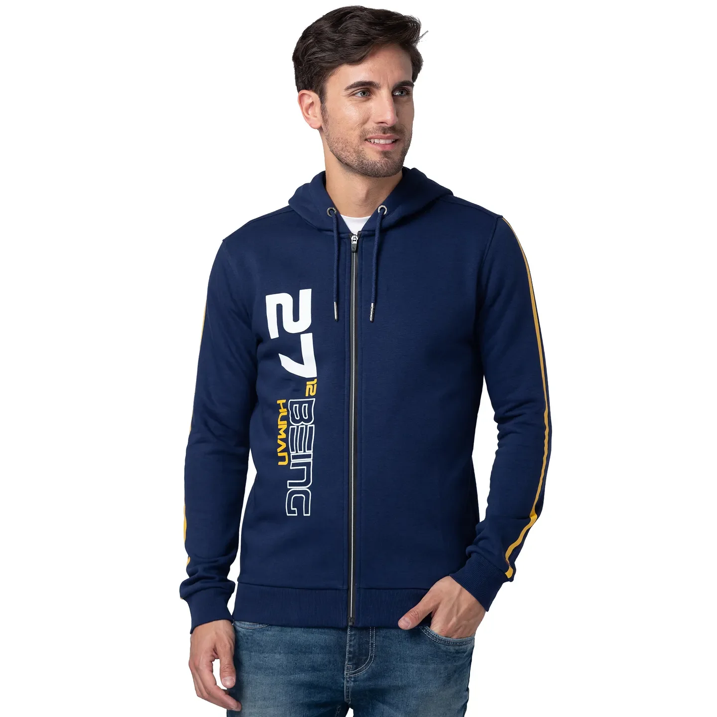 Blue Regular Fit Long Sleeves Cotton Men's Hoodie by Being Human Clothing