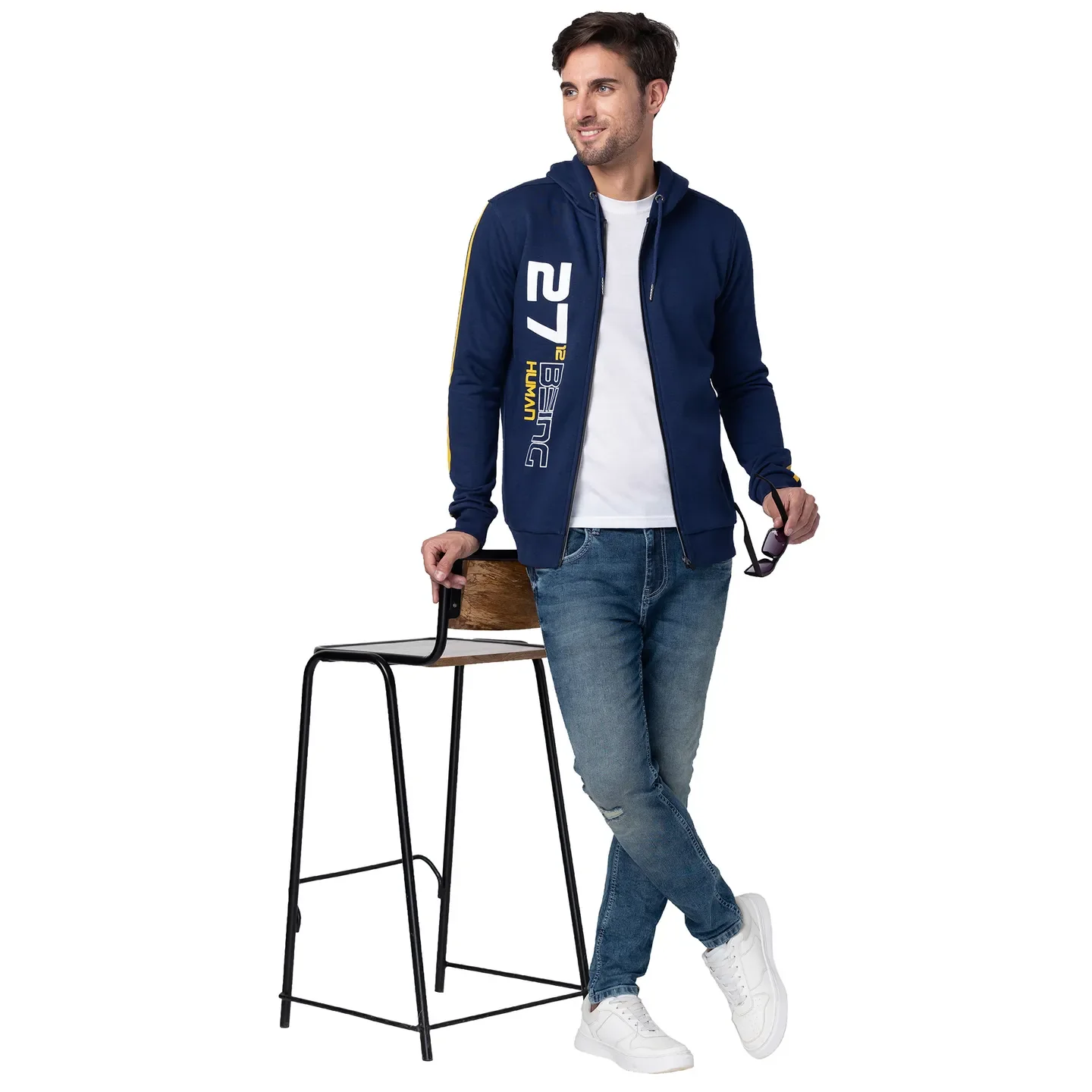 Blue Regular Fit Long Sleeves Cotton Men's Hoodie by Being Human Clothing - Image 6