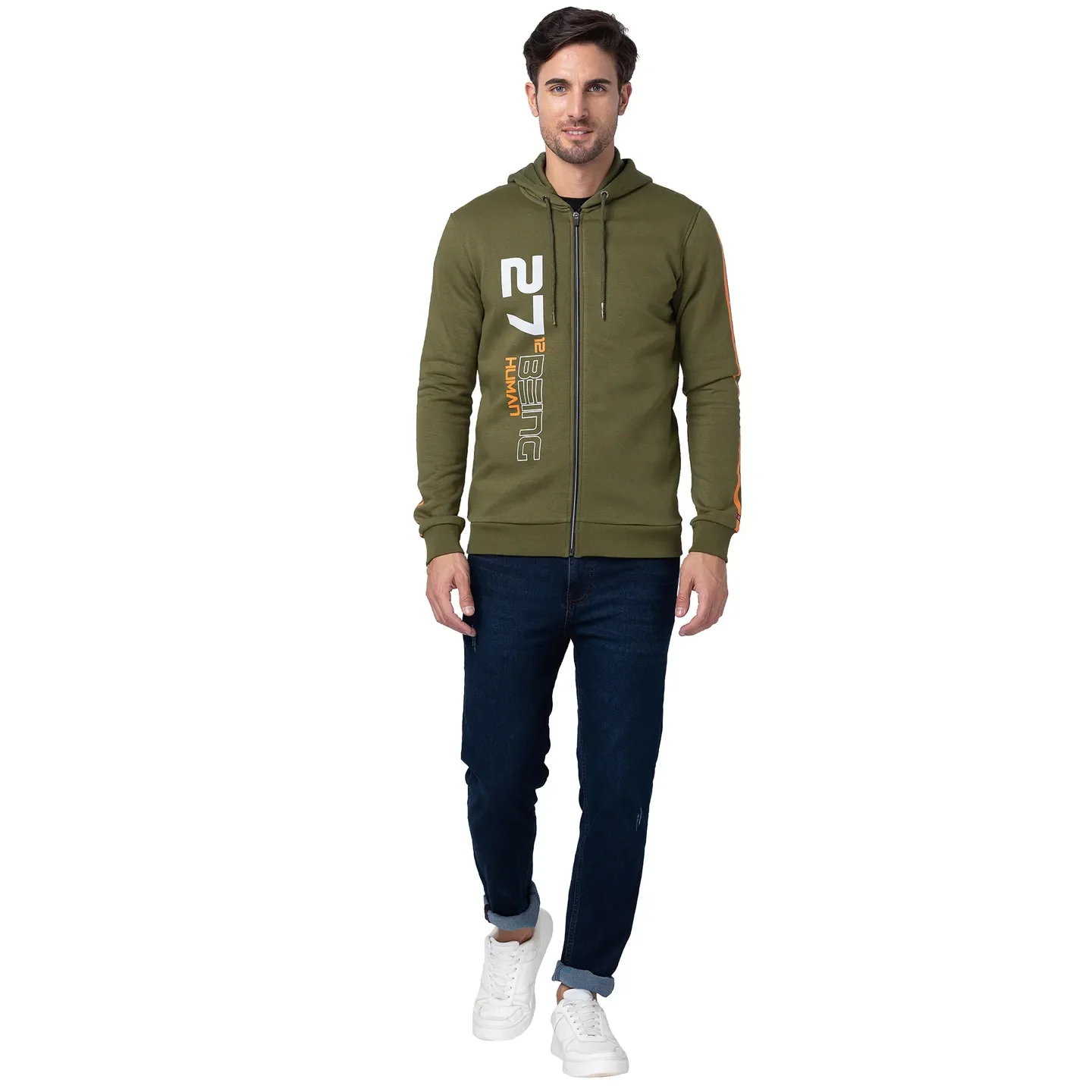 Olive Regular Fit Men's Hoodie by Being Human Clothing - Image 2