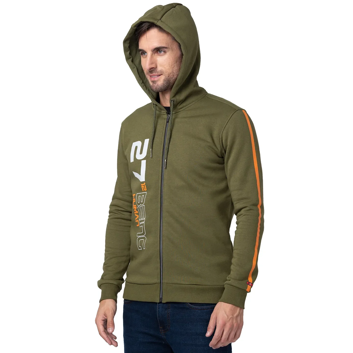 Olive Regular Fit Men's Hoodie by Being Human Clothing - Image 4