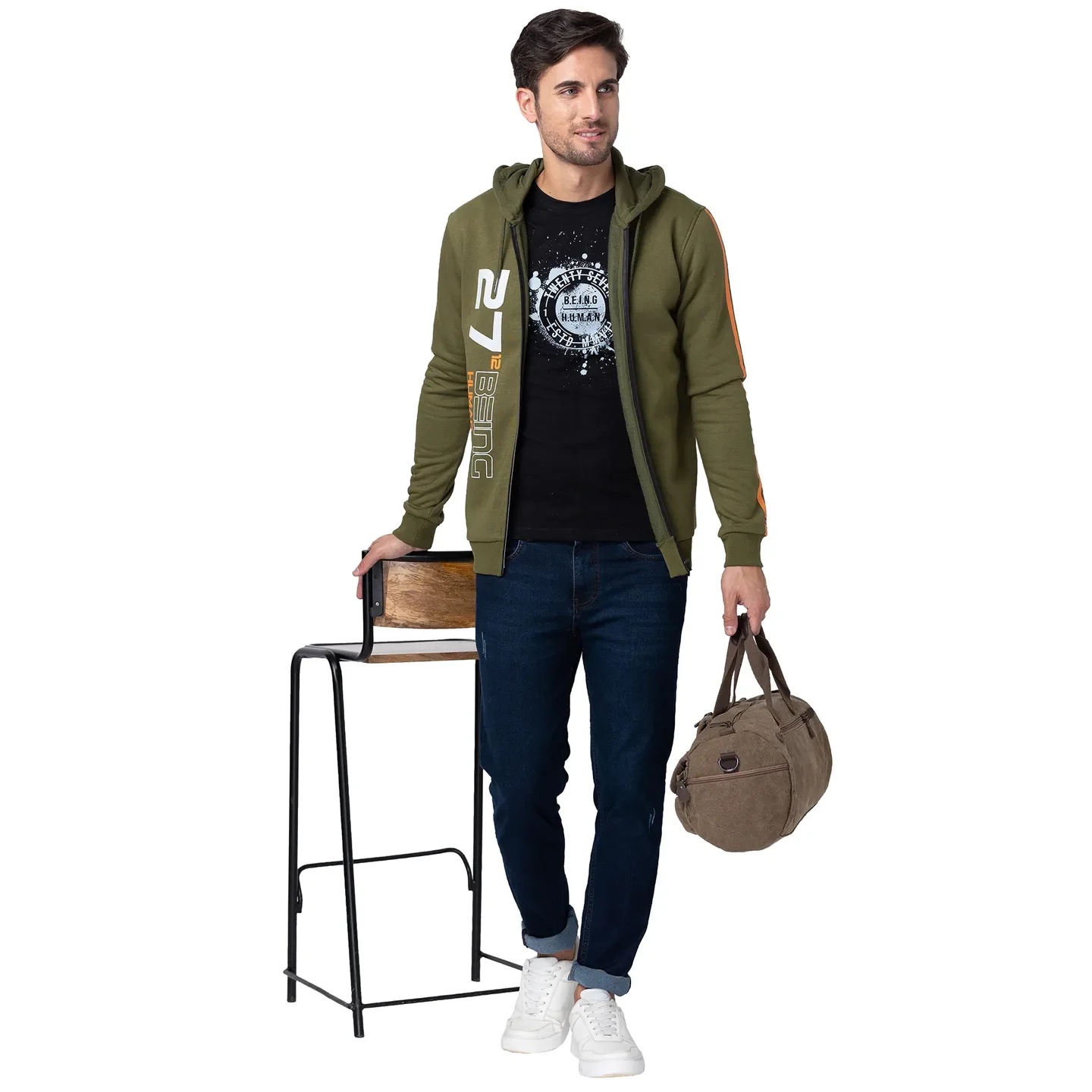 Olive Regular Fit Men's Hoodie by Being Human Clothing - Image 6