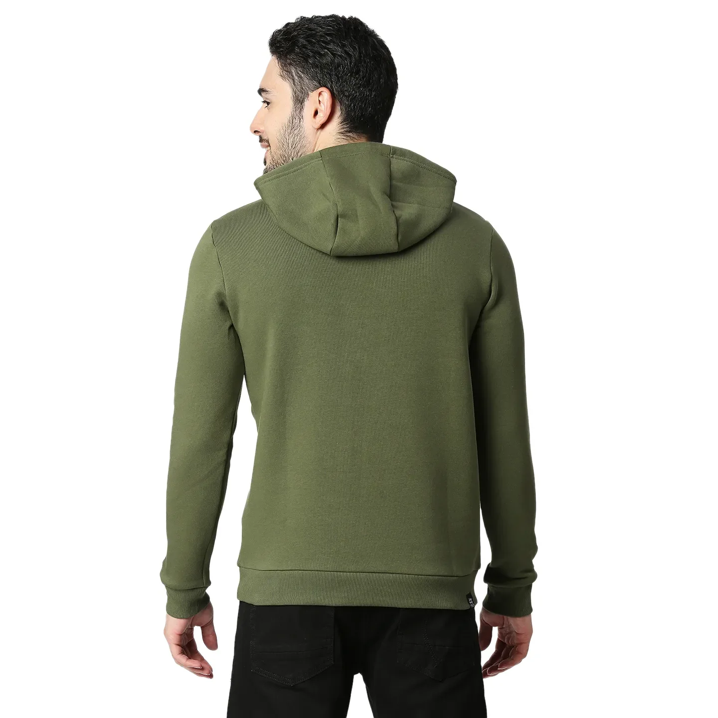 Olive Regular Fit  Long Sleeves Cotton Men's Hoodie by Being Human Clothing - Image 3