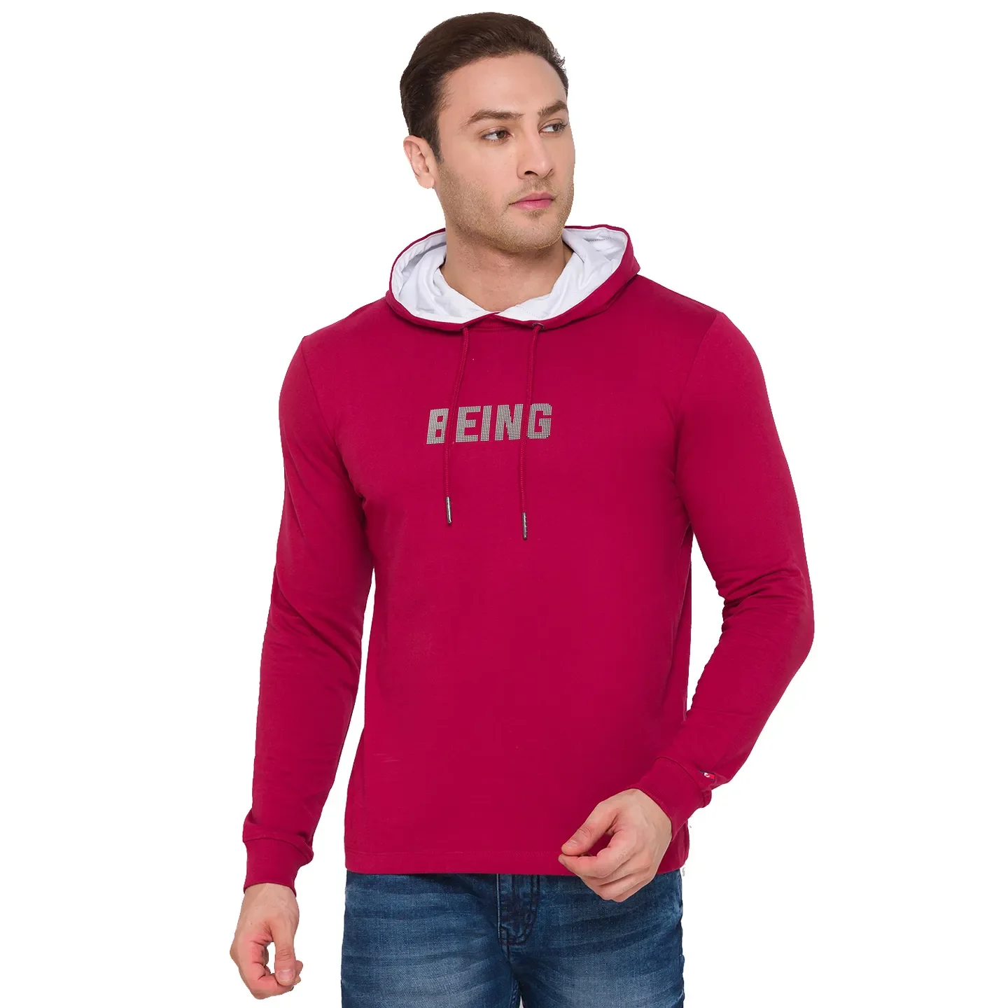 Red Regular Fit  Long Sleeves Cotton Men's Hoodie by Being Human Clothing