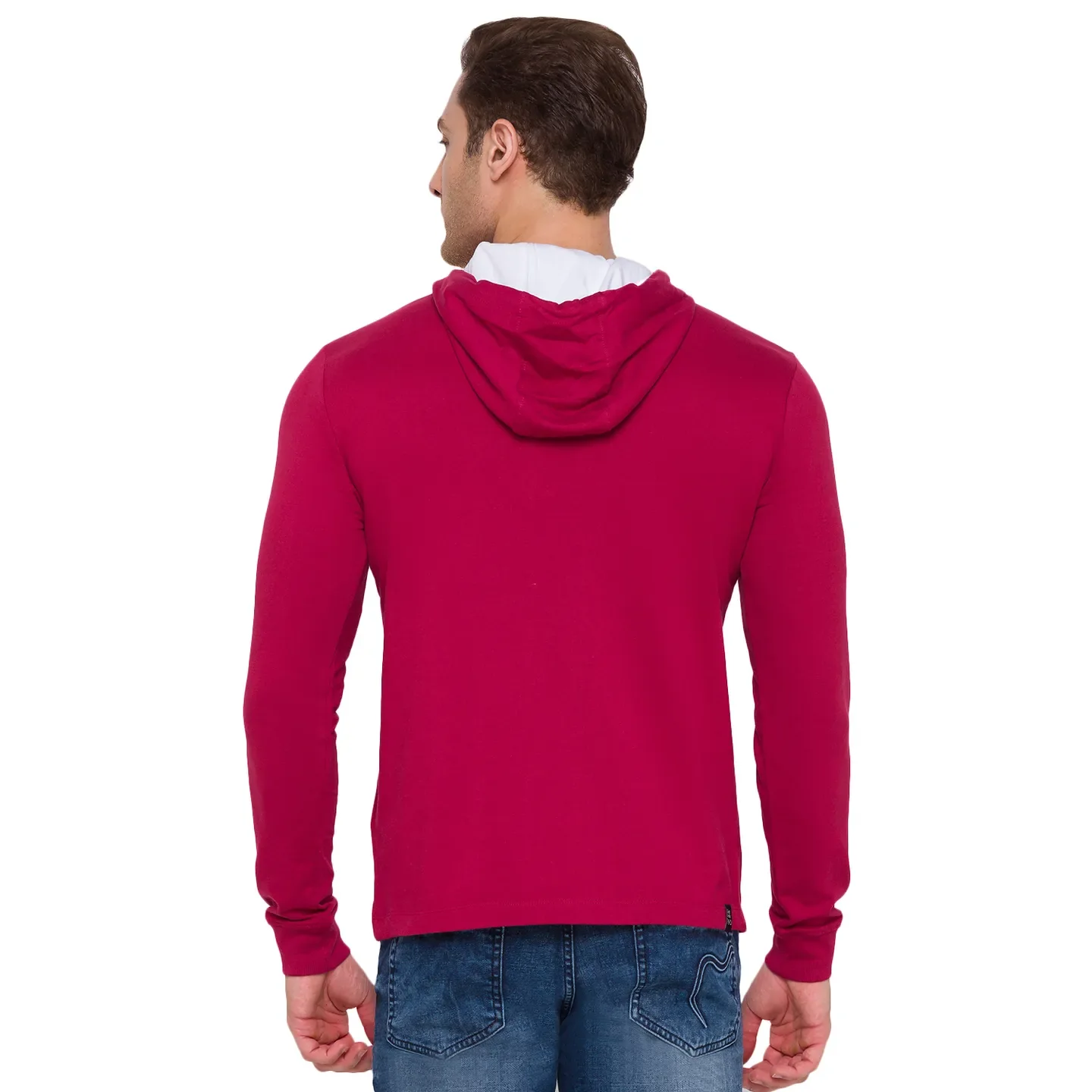 Red Regular Fit  Long Sleeves Cotton Men's Hoodie by Being Human Clothing - Image 3