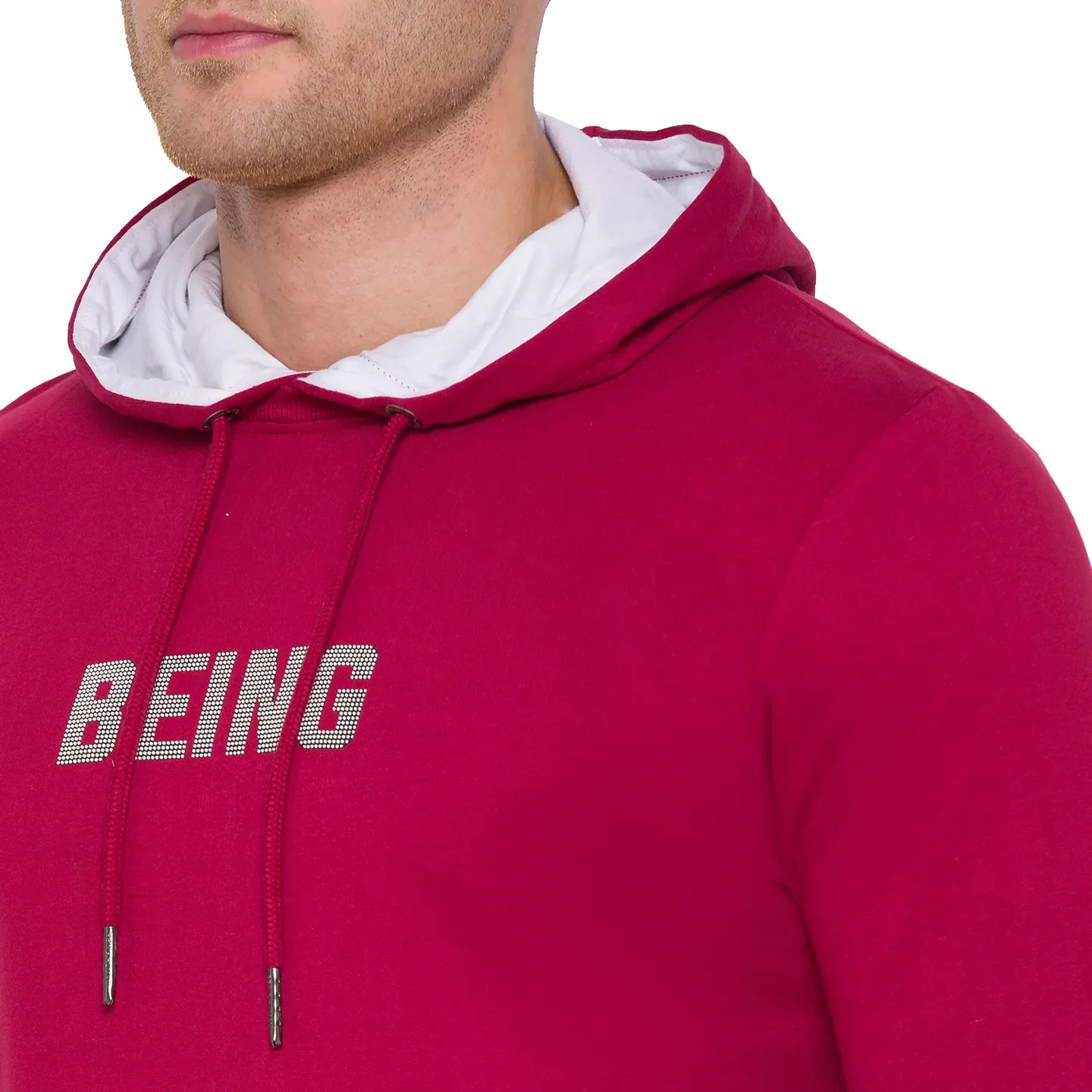 Red Regular Fit  Long Sleeves Cotton Men's Hoodie by Being Human Clothing - Image 4