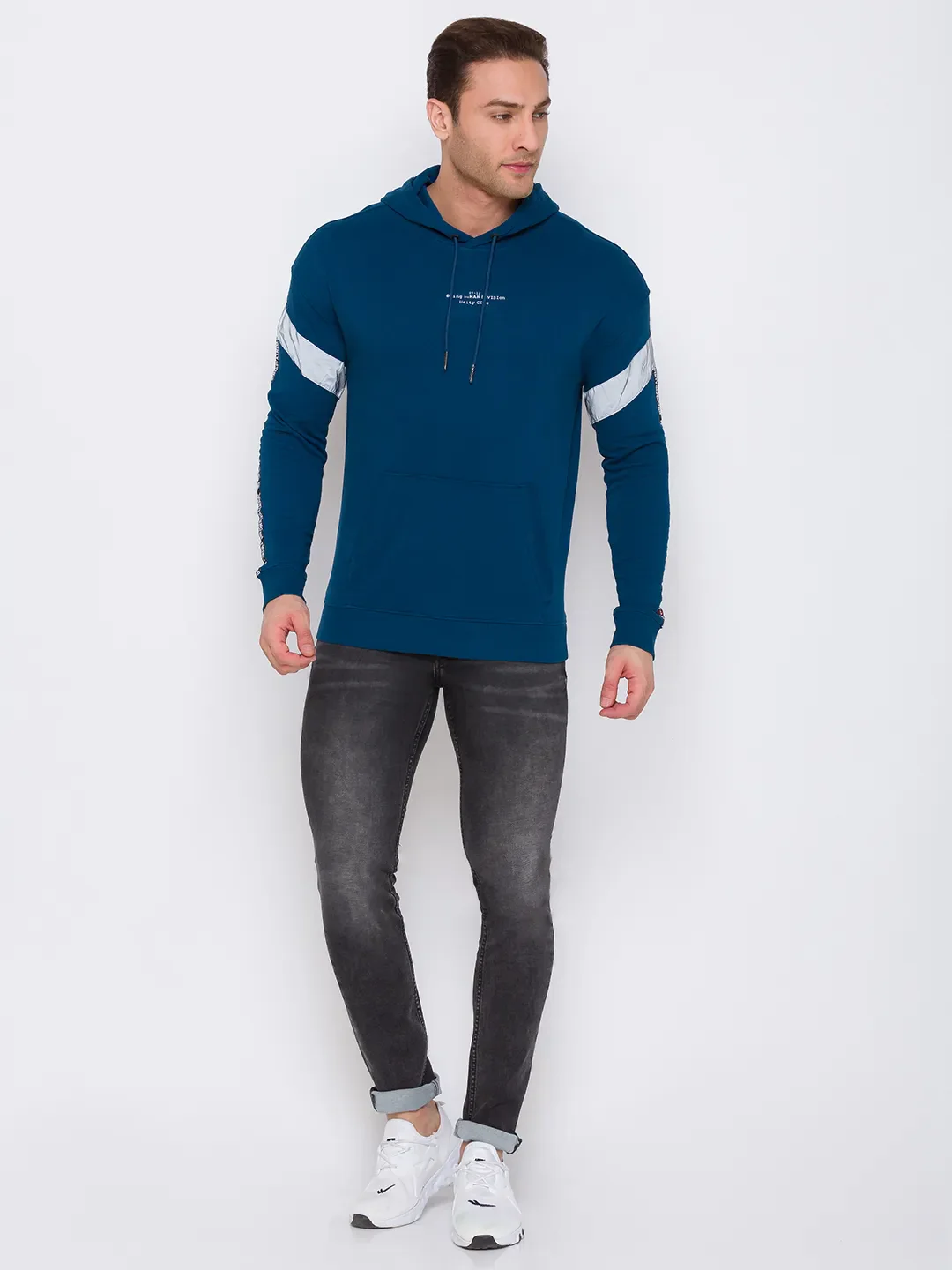 Blue Regular Fit  Long Sleeves Cotton Men's Hoodie by Being Human Clothing - Image 2
