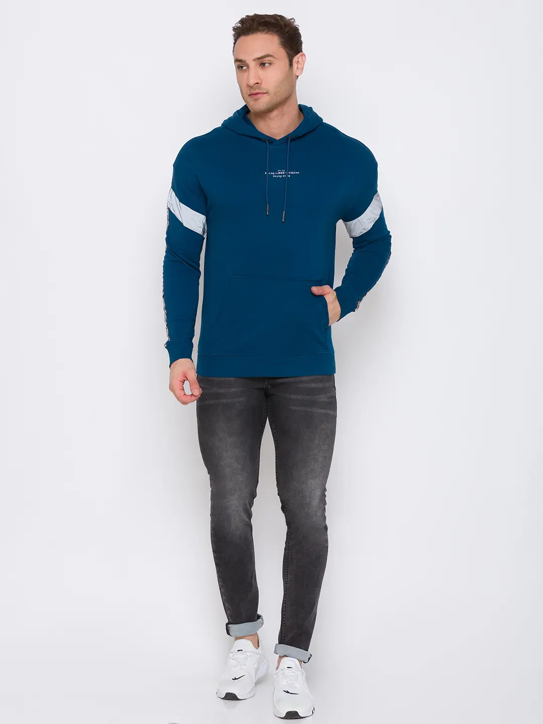 Blue Regular Fit  Long Sleeves Cotton Men's Hoodie by Being Human Clothing - Image 6
