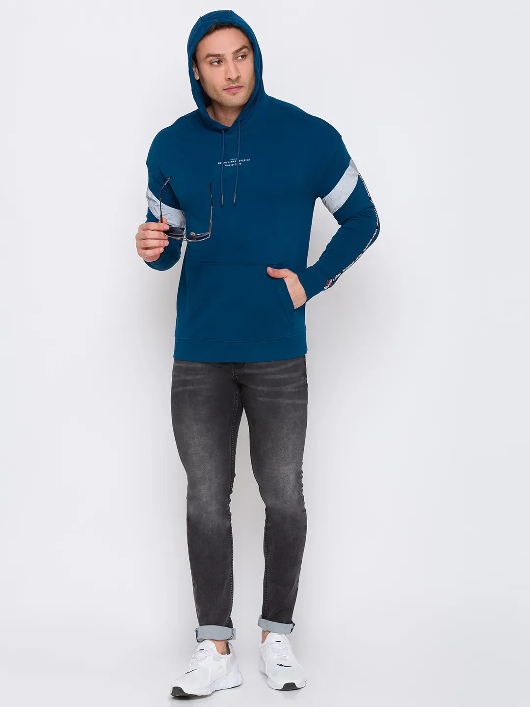 Blue Regular Fit  Long Sleeves Cotton Men's Hoodie by Being Human Clothing - Image 7