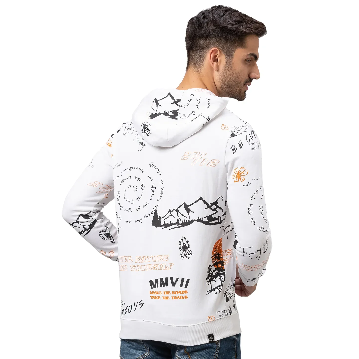 White Regular Fit  Long Sleeves Cotton Men's Hoodie by Being Human Clothing - Image 3