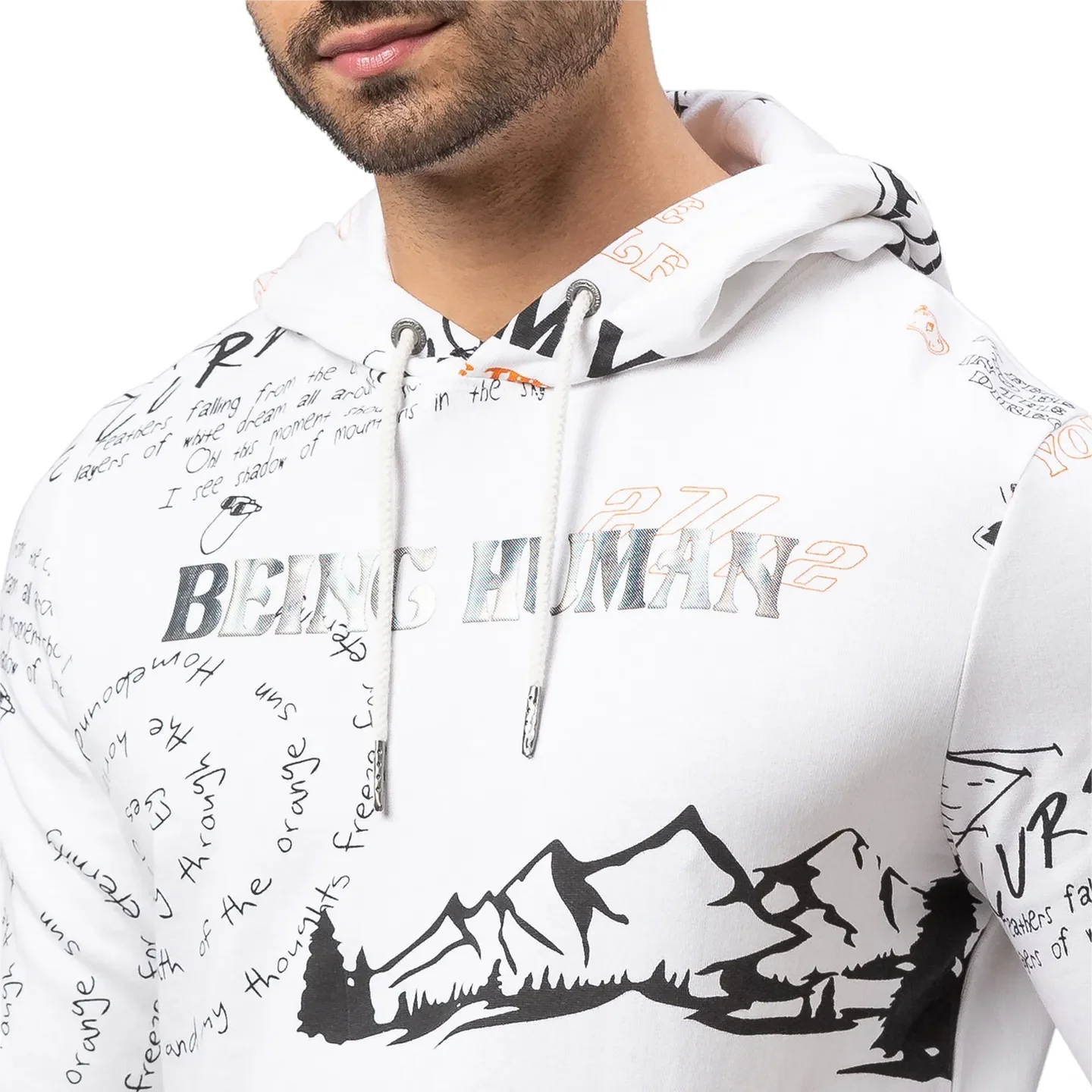 White Regular Fit  Long Sleeves Cotton Men's Hoodie by Being Human Clothing - Image 5