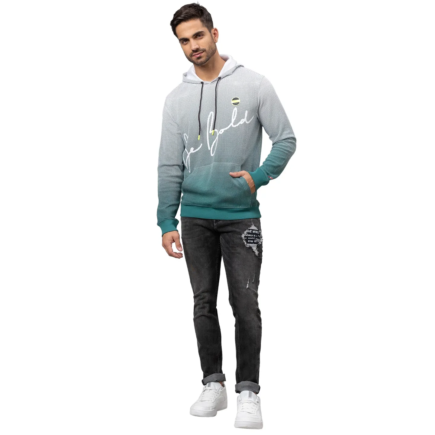 White Regular Fit  Long Sleeves Cotton Men's Hoodie by Being Human Clothing - Image 2