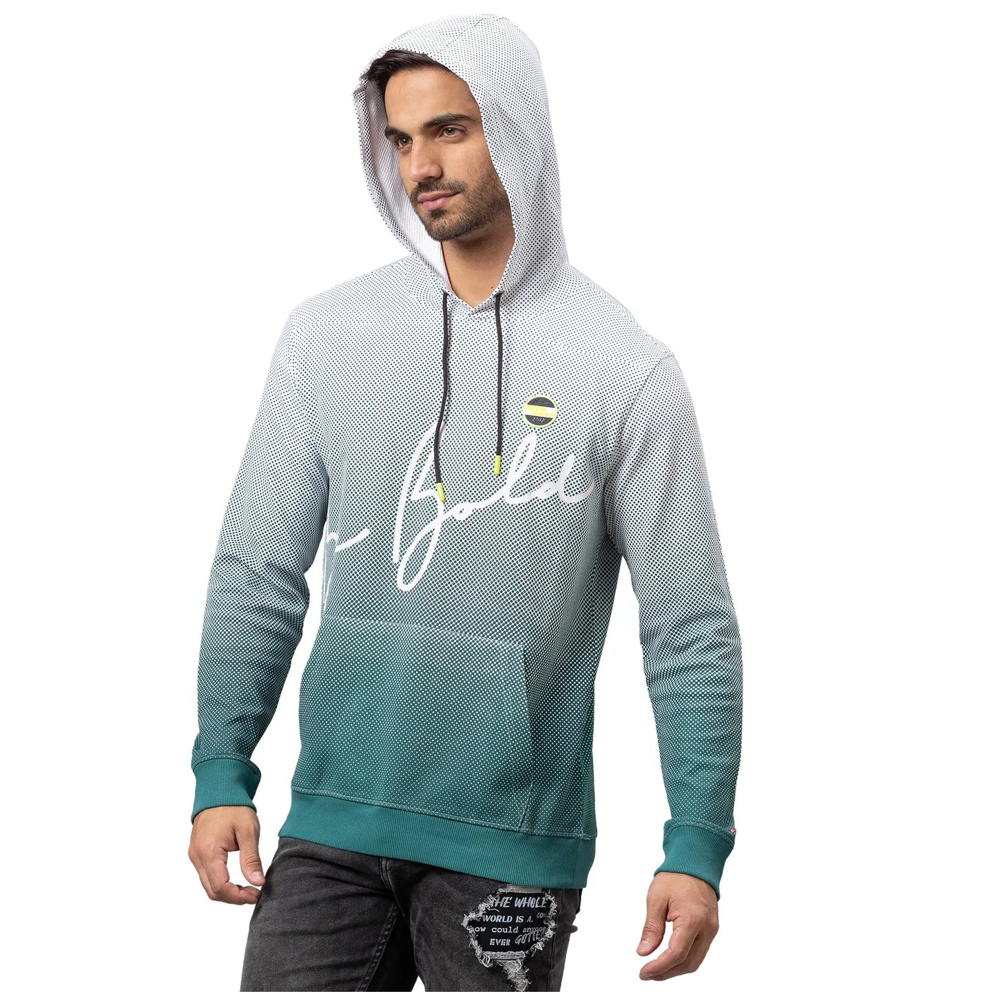 White Regular Fit  Long Sleeves Cotton Men's Hoodie by Being Human Clothing - Image 4