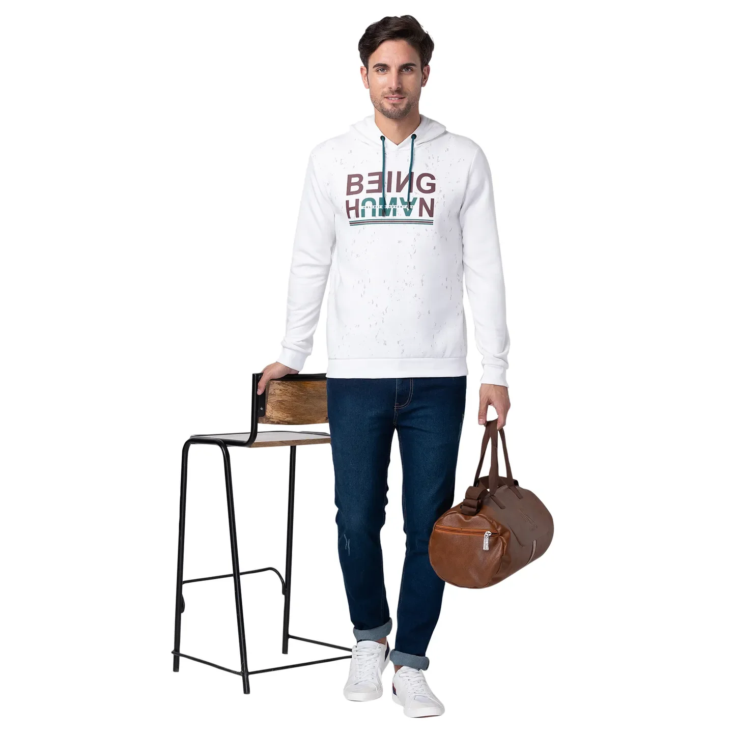 White Regular Fit Men's Hoodie by Being Human Clothing - Image 6